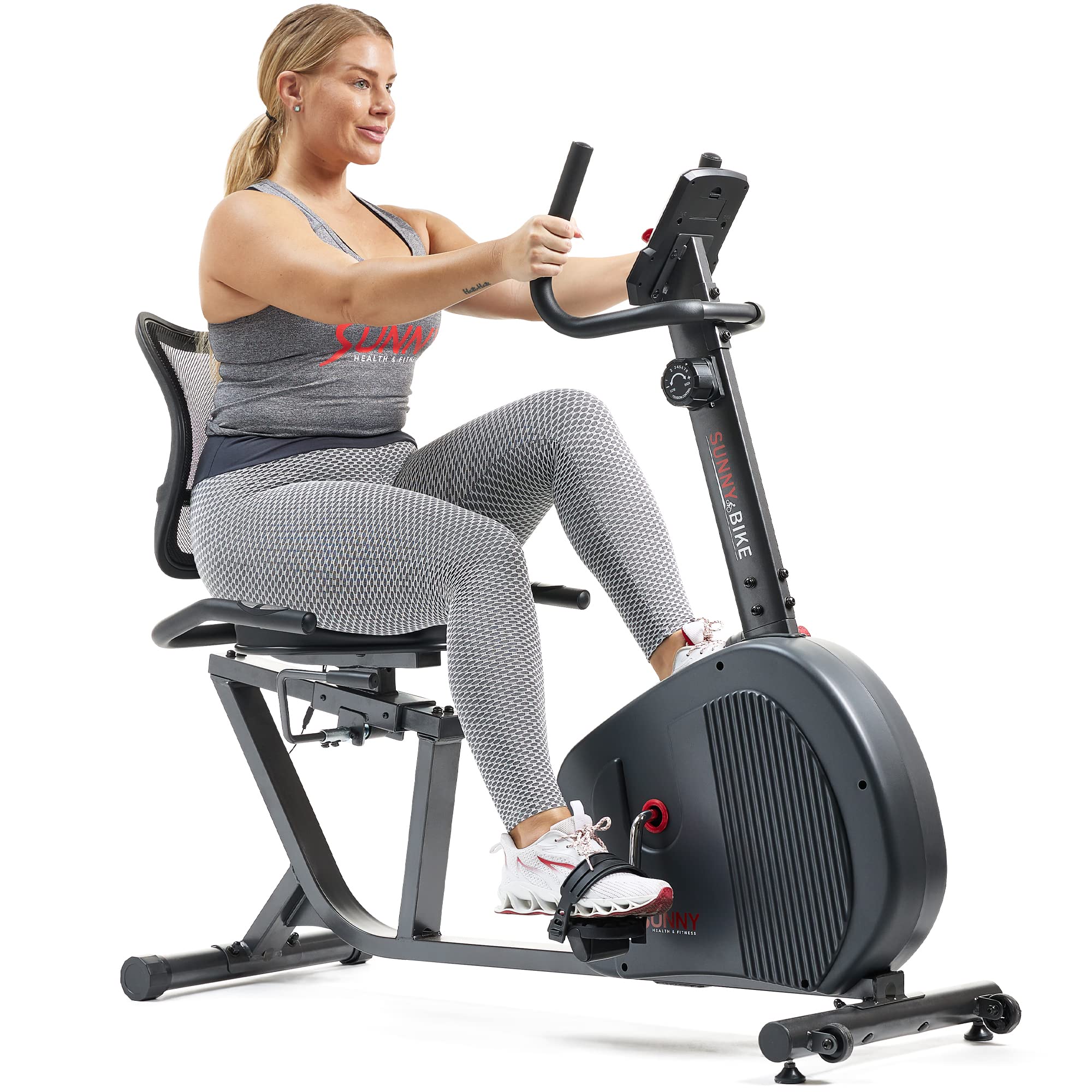 Sunny Health & Fitness Recumbent Exercise Bike with Bluetooth & SunnyFit™ App - Low Impact Cardio Workout for Home Gym, Seniors & Physical Therapy