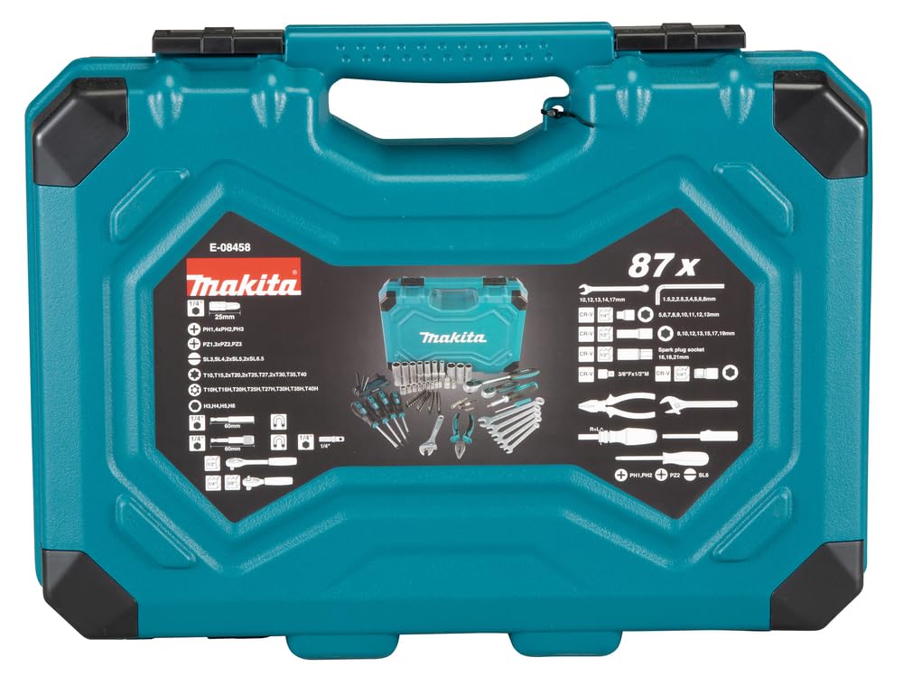 Makita E-08458 87-Piece Professional Mechanics Tool Set - Complete Automotive & Home Repair Kit for DIY Projects & Professional Use