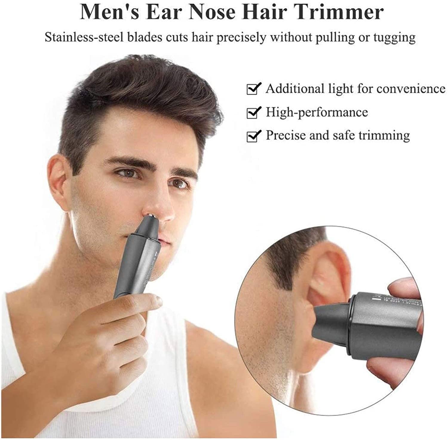 Painless Ear & Nose Hair Trimmer for Men & Women - Battery Powered Waterproof Eyebrow & Body Groomer - Perfect for Travel, Home & Personal Grooming