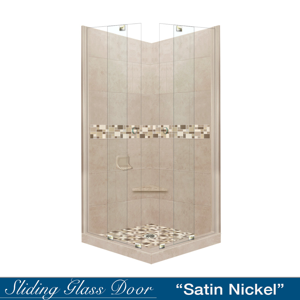 DIY Shower Remodel Kit - Corner Brown Sugar Sistine Stone & Tuscany Mosaic Accent Tile for Bathroom Renovation | Waterproof Peel-and-Stick Backsplash | Easy Installation for Showers, Bathtubs & Kitchen Walls