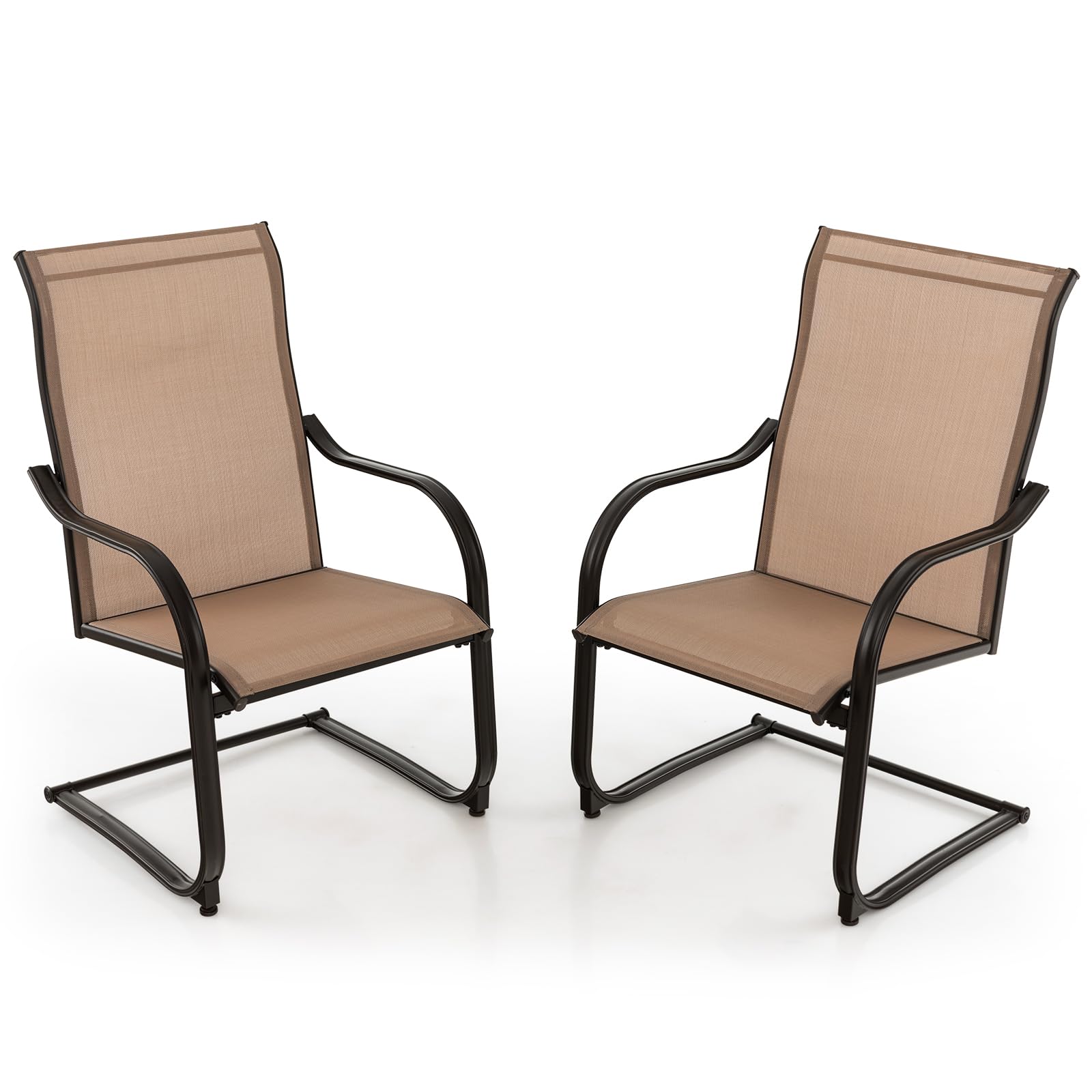 Tangkula 2-Piece Outdoor Dining Chairs Set - Patio C-Spring Motion Chairs with Breathable Fabric & Heavy-Duty Metal Frame - Comfortable High Back Chairs for Backyard, Porch, Poolside, Garden (Brown) - Perfect for Relaxing, Entertaining & Outdoor Dining