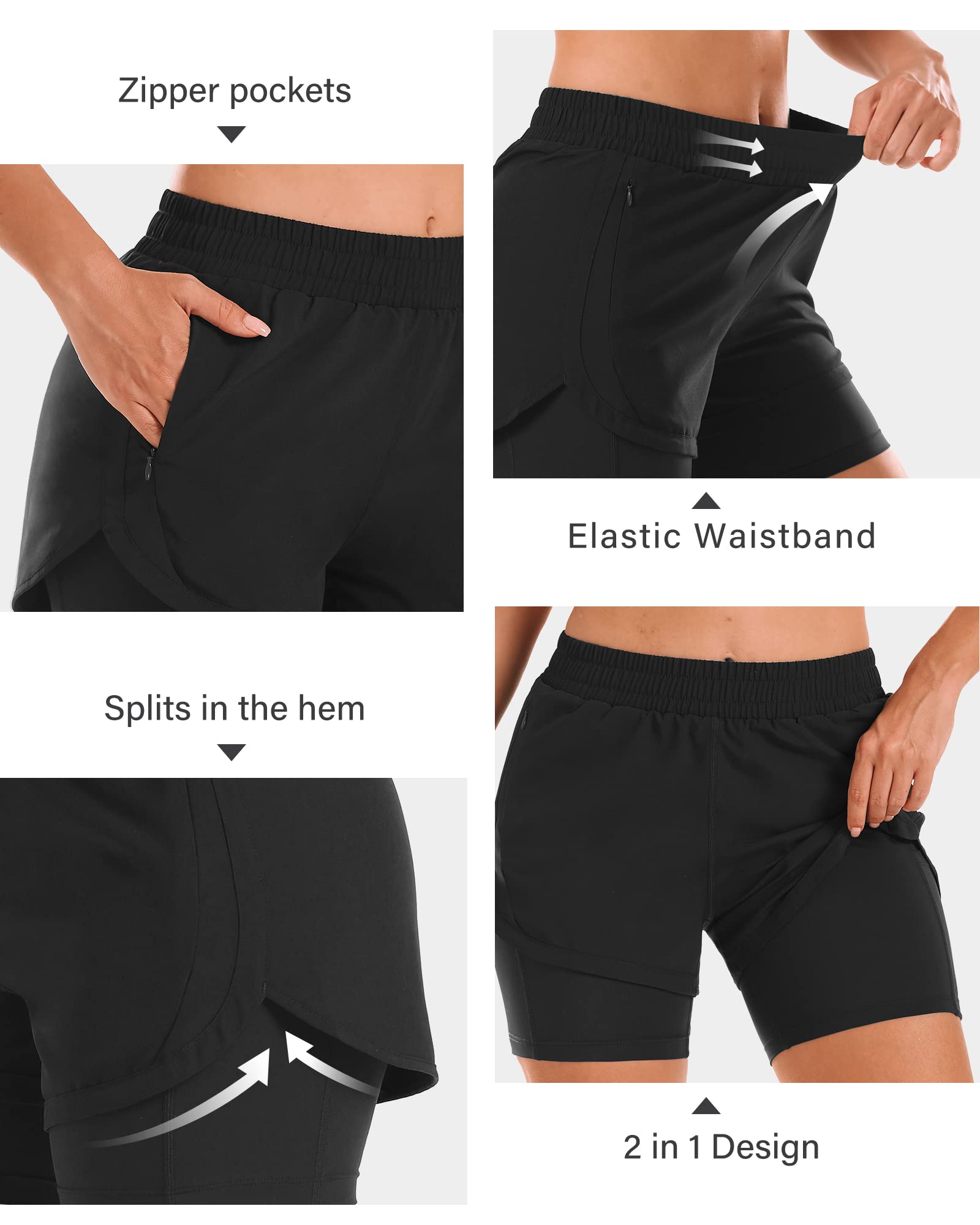 Stelle Women's 2-in-1 High Waisted Running Shorts with Liner & Zipper Pockets - Breathable Workout Shorts for Gym, Yoga, Jogging and Outdoor Activities