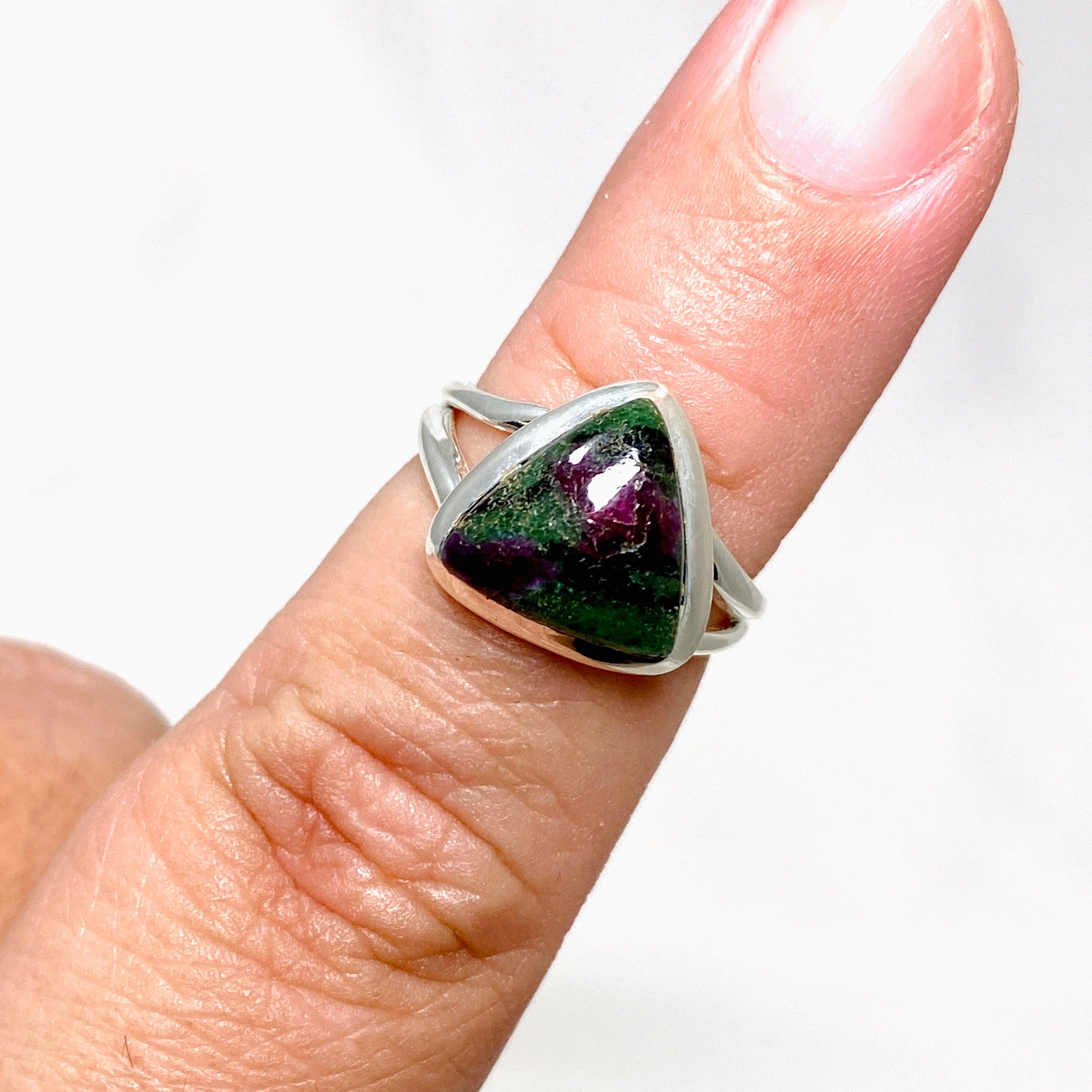 Natural Ruby in Zoisite Triangle Split Band Ring - Size 6 KRGJ3254 | Elegant Jewelry for Women, Perfect for Weddings, Parties & Special Occasions