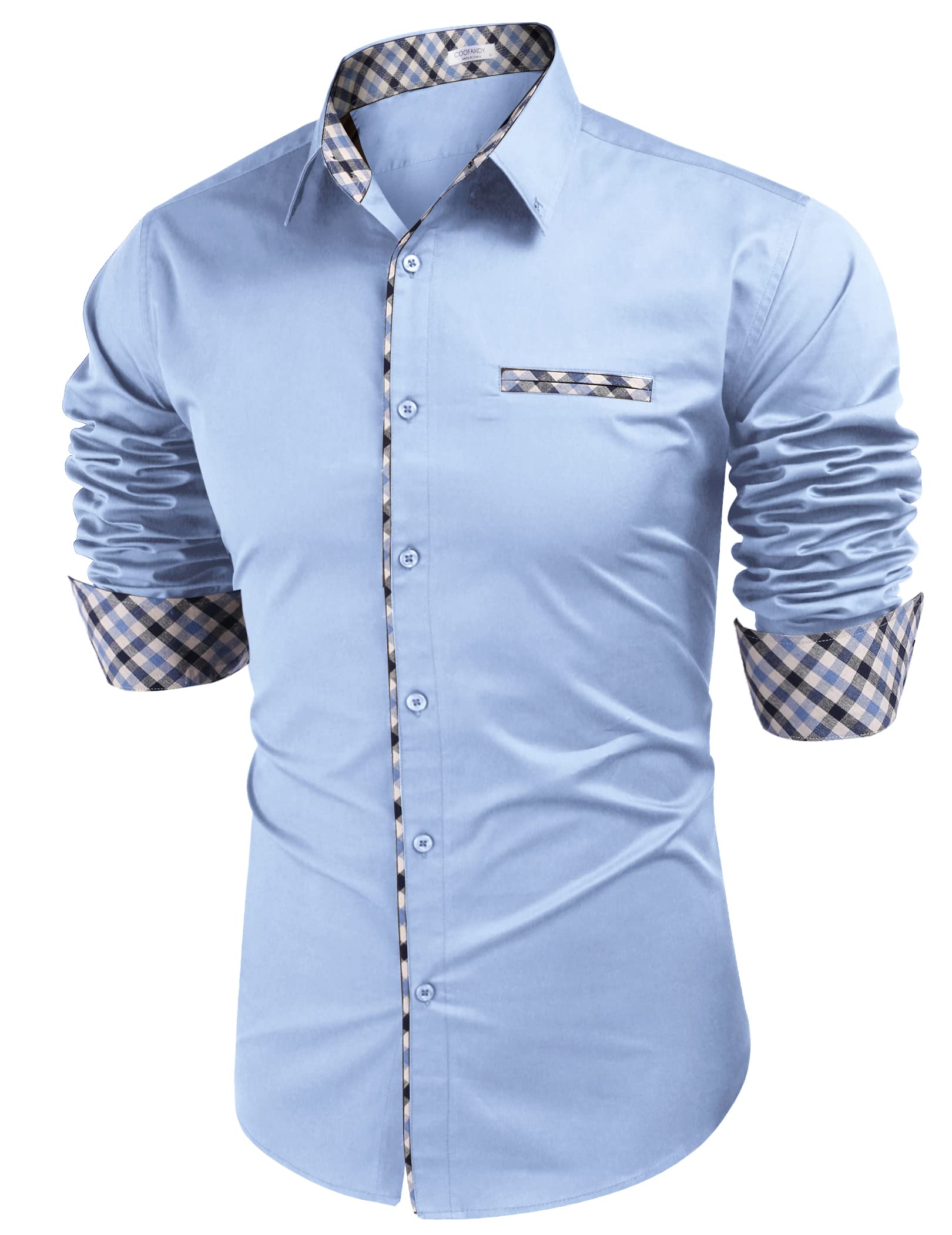 Hotouch Men's Slim Fit Plaid Collar Button Down Dress Shirt - Business Casual Office Wear & Formal Occasions