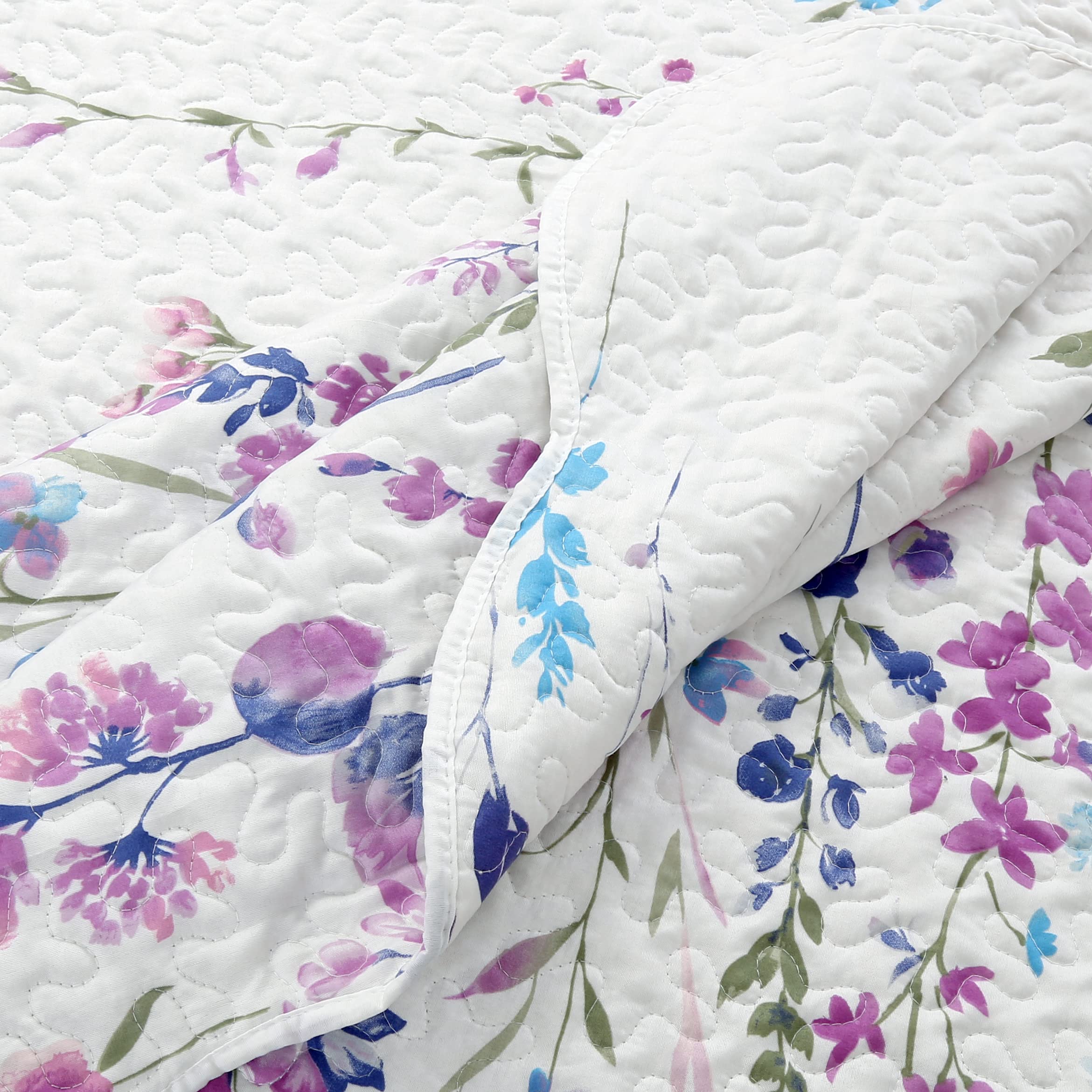 King Size 3-Piece Summer Quilt Set - Ultra Soft Floral Garden Printed Bedspread with 2 Quilted Shams | Marina Decor Bedding Collection | Perfect for Guest Rooms, Master Bedrooms & Coastal Themed Homes