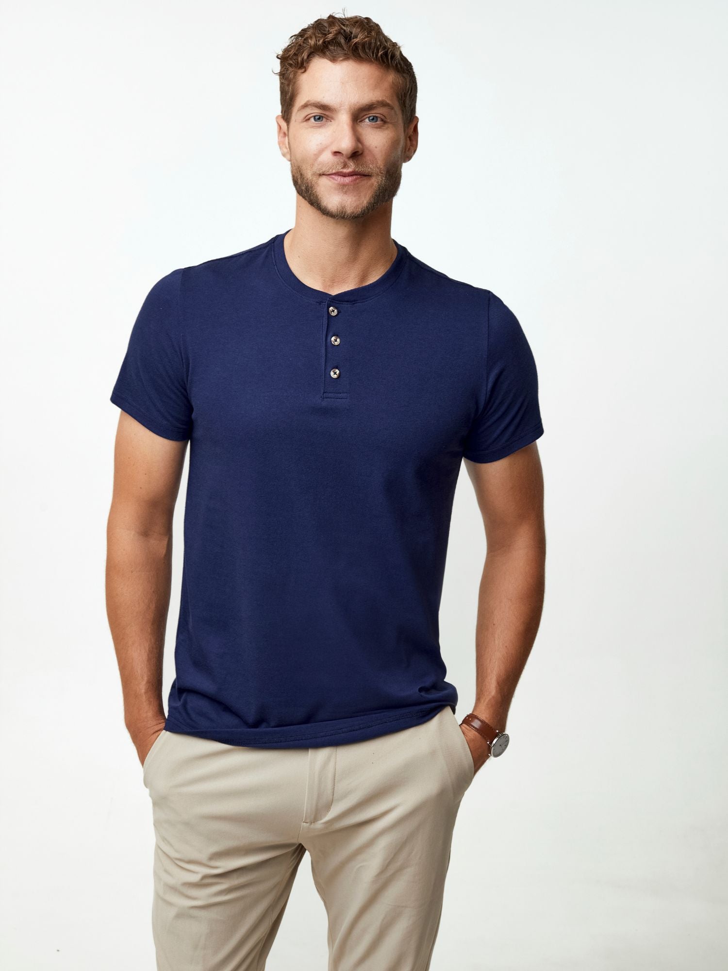 Midnight Blue Short Sleeve Henley Shirt for Men - Soft Cotton Casual Tee with Button Placket - Perfect for Summer Outings, Beach Vacations and Weekend Relaxation