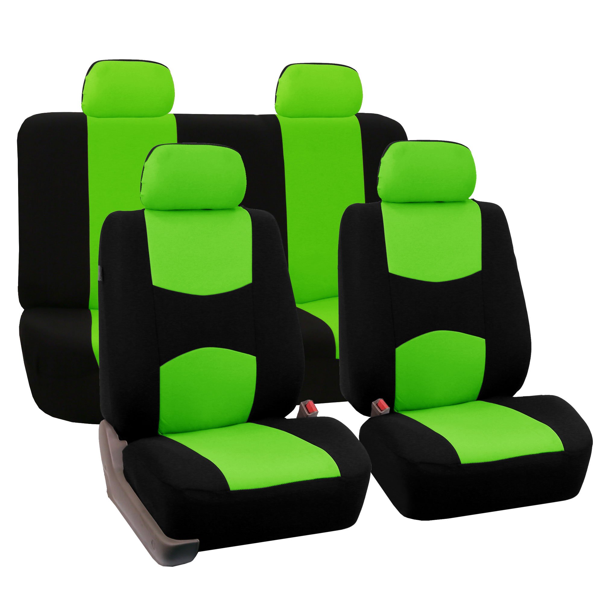 FH Group Universal Fit Car Seat Covers Full Set - Breathable Cloth Seat Protectors for SUV, Sedan & Van | Front Low Back & Solid Back Covers | Machine Washable Automotive Accessories | Perfect for Daily Commute, Road Trips & Family Protection (Green)