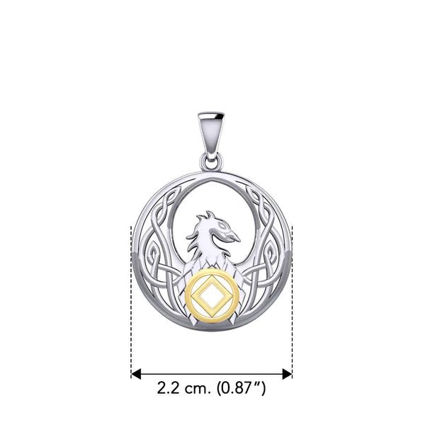 Celtic Phoenix Recovery Pendant - Sterling Silver with 14K Gold Accent - AA or NA Symbol - Adjustable 18