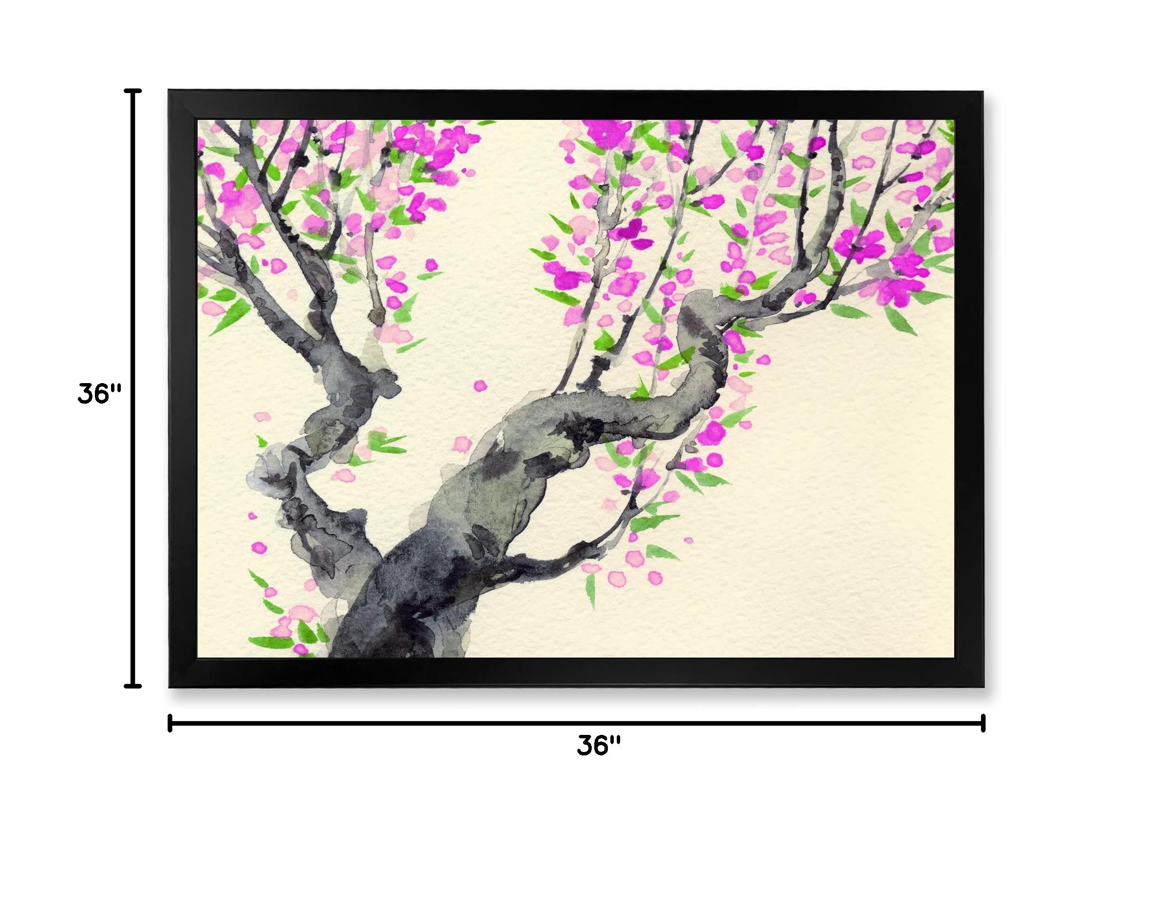 Japanese Traditional Purple Flowers Tree Framed Wall Art - Elegant Home Decor for Living Room, Bedroom & Office