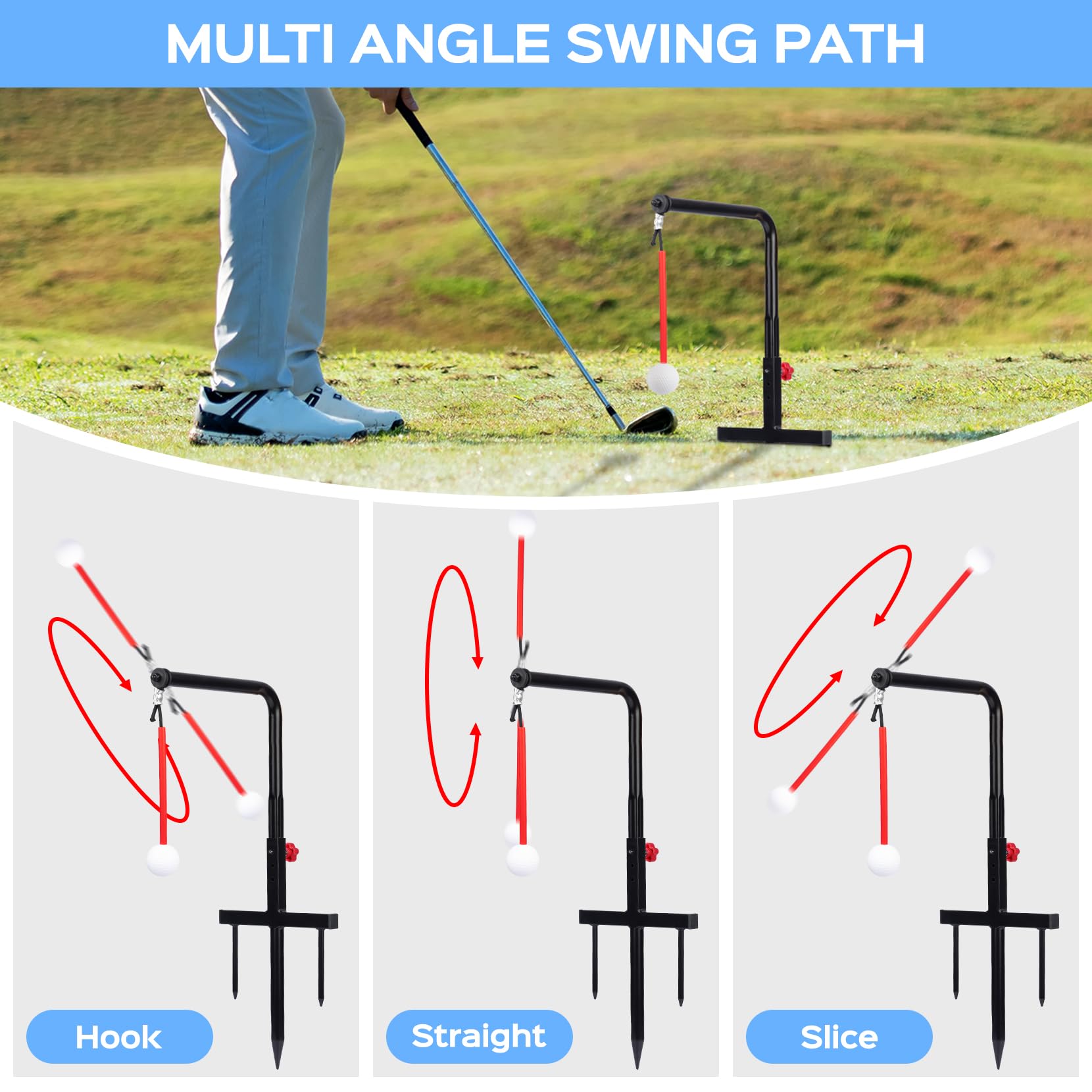 Golf Swing Trainer with 3 Height Adjustments - Golf Practice Equipment & Simulator Accessories - Swing Training Aid for Men & Women | Perfect for Indoor/Outdoor Driving Range Practice