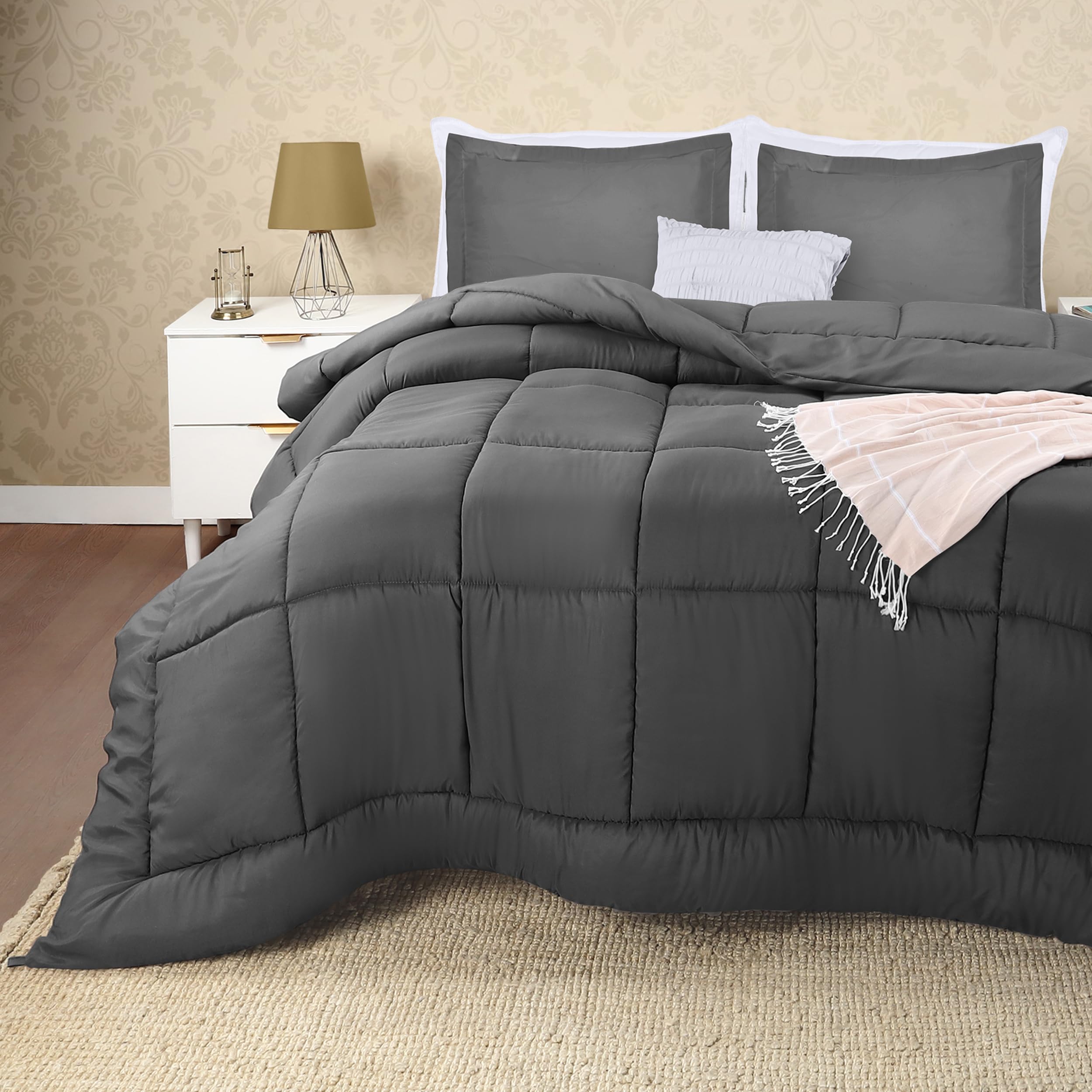 Utopia Bedding Queen Size Comforter Set - 2 Pillow Shams, Down Alternative Grey Bedding Set | Soft, Comfortable & Machine Washable | Perfect for Master Bedroom, Guest Room & Cozy Home Decor