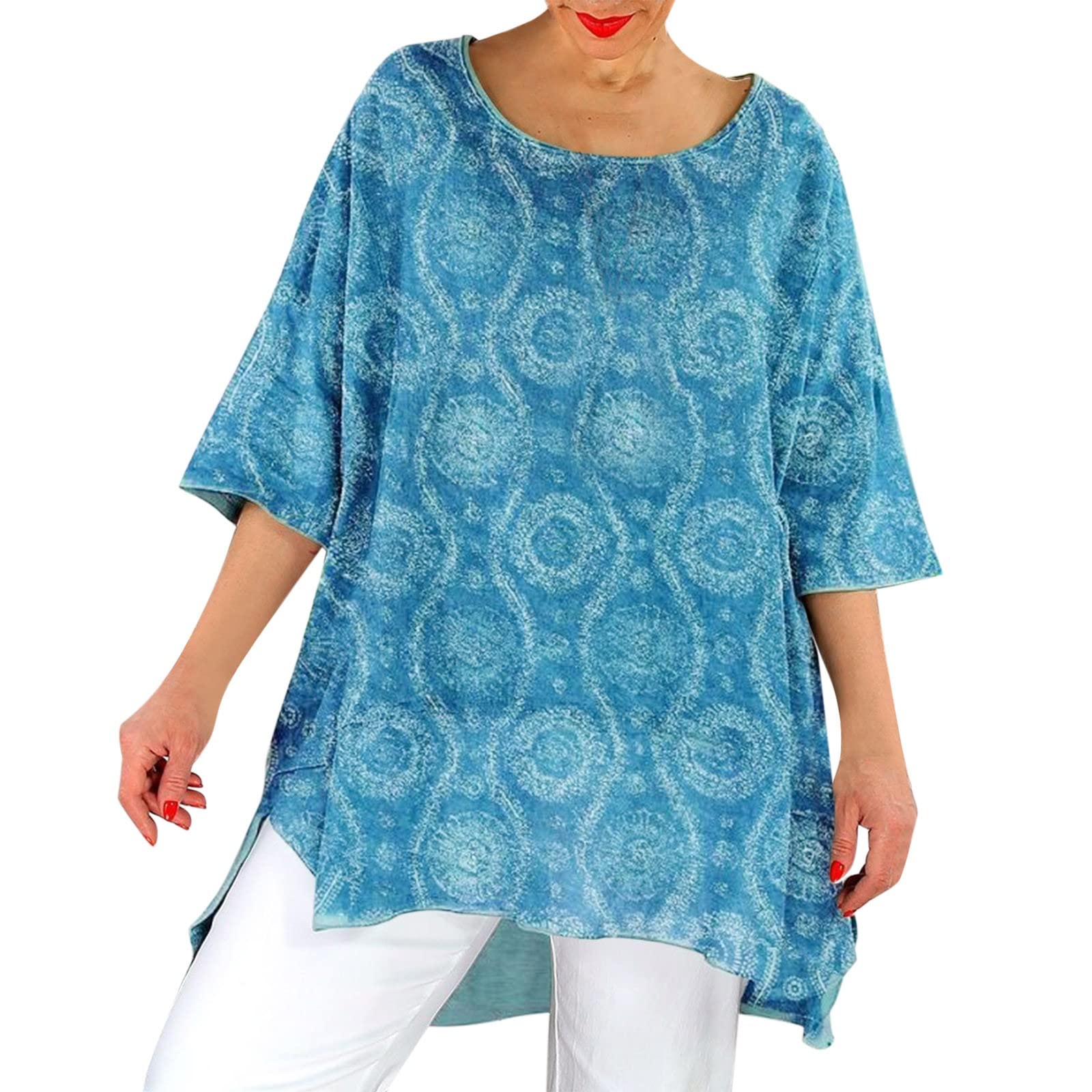 Keepfit Women's Floral Print Loose Tunic Blouse - Casual 3/4 Sleeve Round Neck Button Up Shirt for Women (Black) | Perfect for Office Wear, Spring Outfits & Everyday Comfort