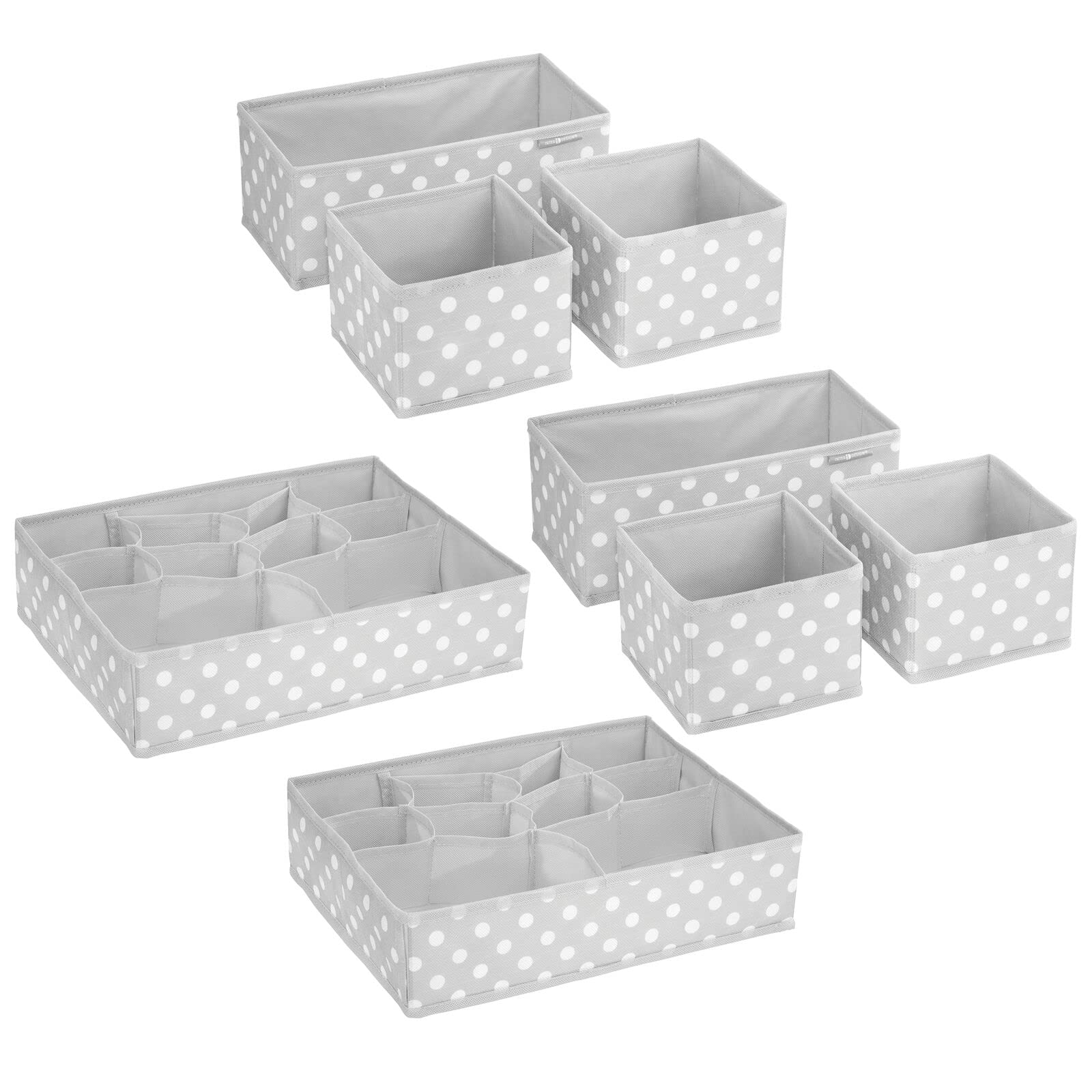 mDesign Fabric Drawer Organizer Bins - Set of 4 or 2 Pack, Gray/White Polka Dot - Perfect for Kids & Baby Nursery Dresser, Closet, Shelf & Playroom Organization - Holds Clothes, Toys, Diapers, Bibs & Blankets - Ideal for Home, Office & Daycare Storage Solutions