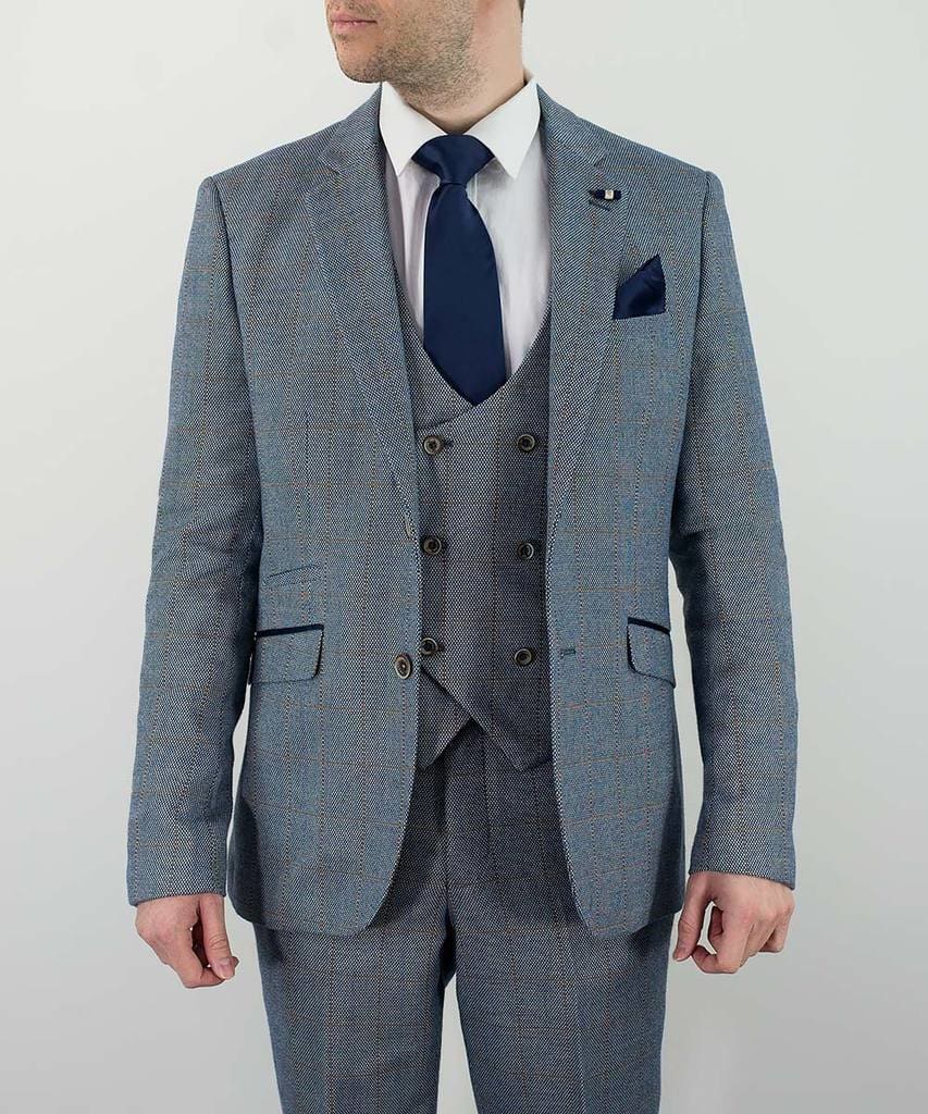 Cavani Del Ray Men's Duck Egg Blue Check Suit | Slim Fit Blazer & Pants Set | Formal Wedding, Business, Party Attire