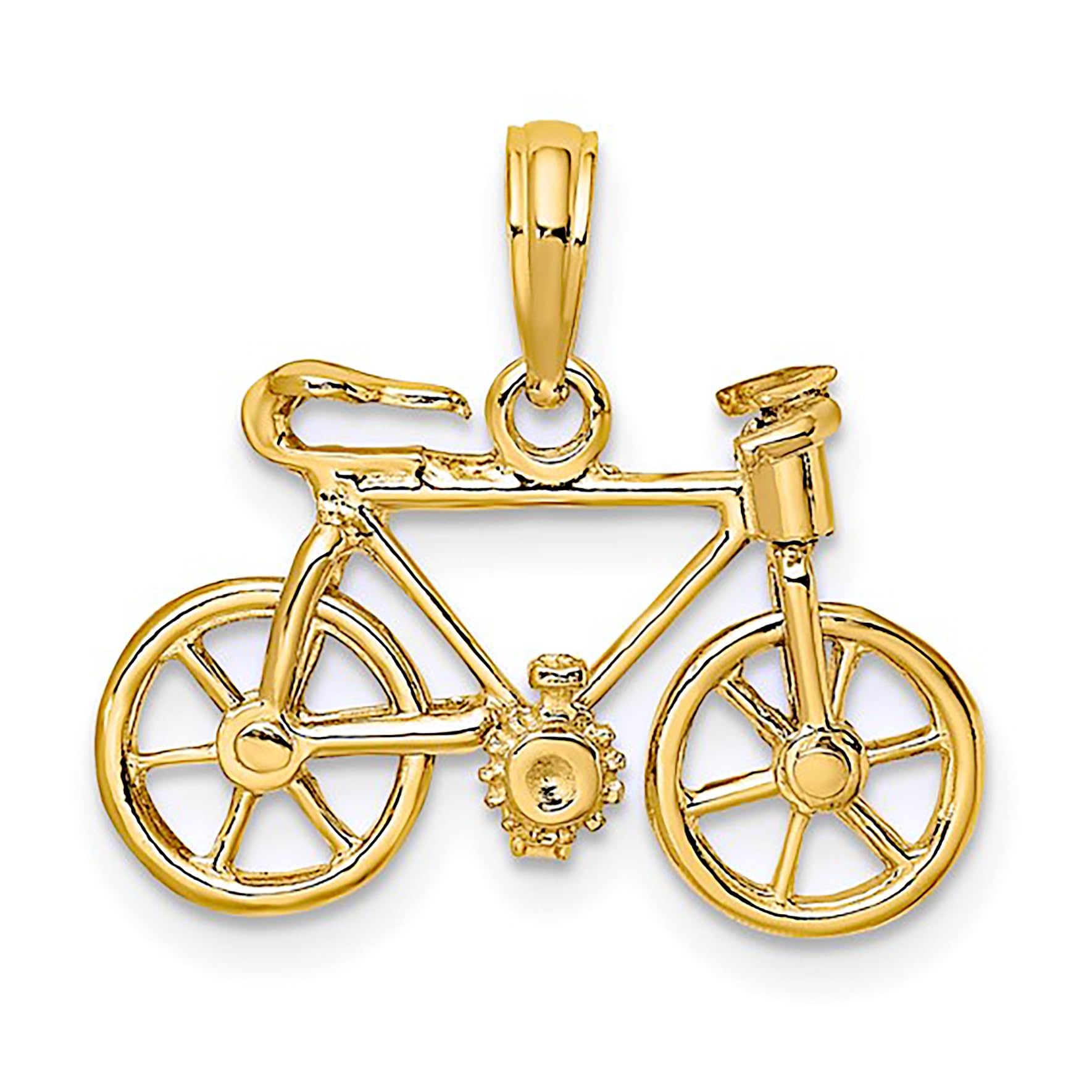 14K Yellow Gold Bicycle Charm Pendant with Moving Wheels - 3D Cycling Jewelry for Necklace, Gift for Cyclists & Bike Lovers - Perfect for Everyday Wear, Sports & Outdoor Activities