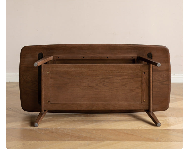 Solid Oak Wood Walnut Finish Double Layer Coffee Table - Modern Living Room Furniture for Home Decor & Small Space