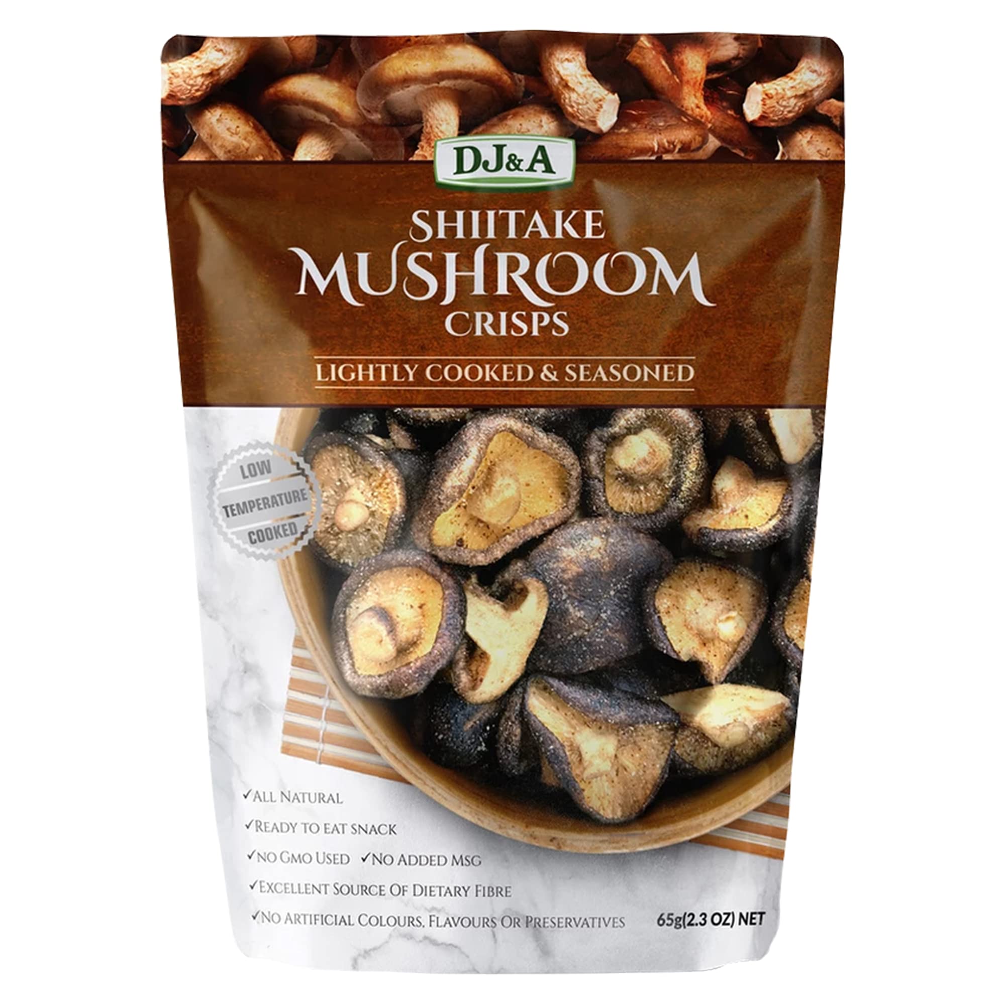 DJ&A Shiitake Mushroom Vegetable Crisps – Vegan, Non-GMO, Lightly Cooked & Seasoned Snacks – 65g (Pack of 9) – Perfect for Healthy Snacking, Office Lunch, or Outdoor Adventures