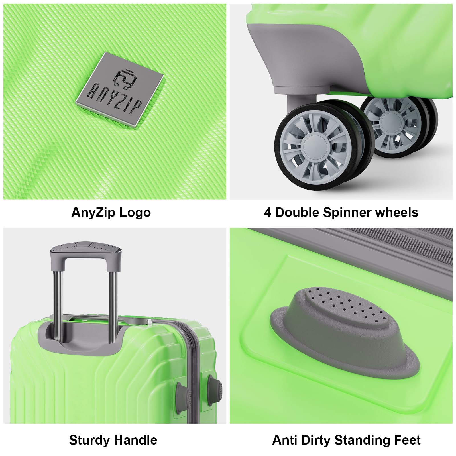 AnyZip 3-Piece Expandable Hard Shell Luggage Set with TSA Lock - 20/24/28 Inch Lightweight Rolling Suitcases (Light Green) for Air Travel, Business Trips & Family Vacations