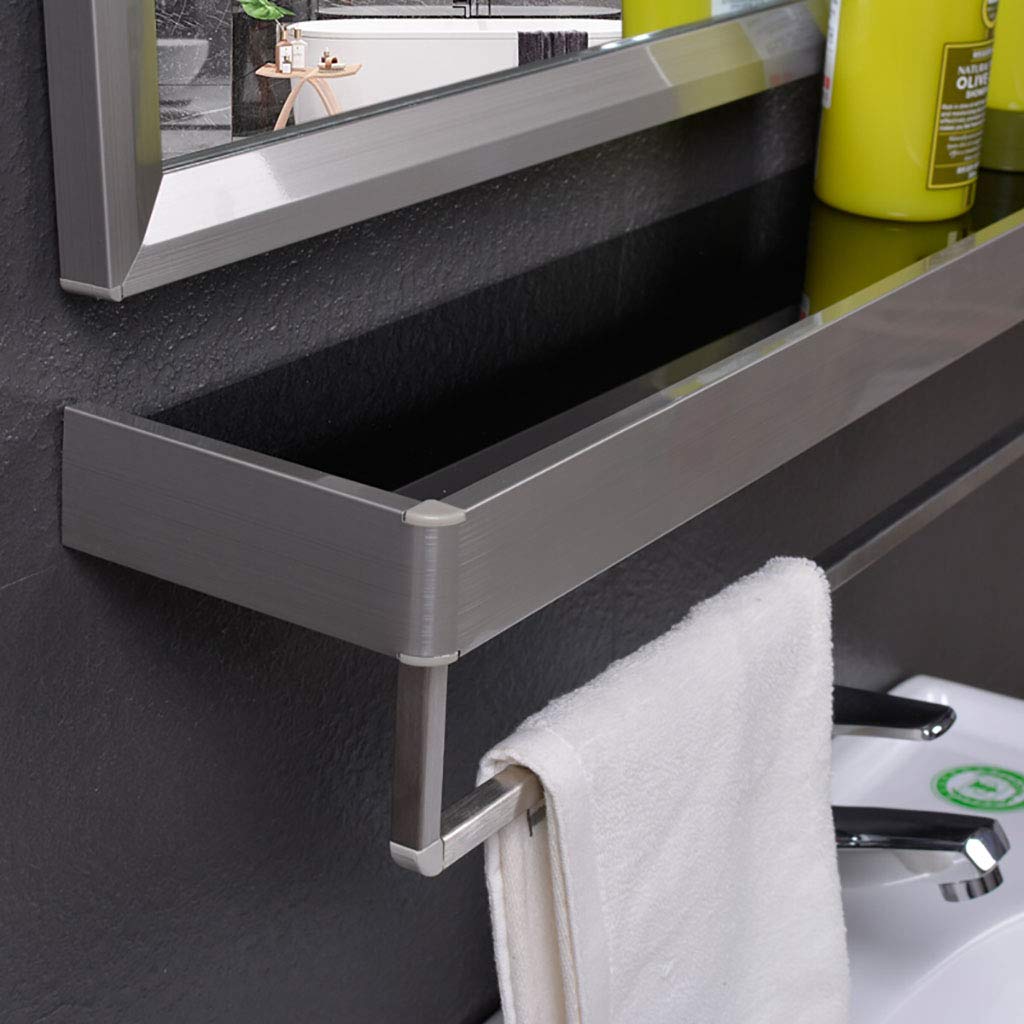 Rectangle Bathroom Mirror with Shelf & Towel Bar - Stainless Steel Wall-Mounted Makeup Mirror for Vanity, Powder Room & Modern Bathroom Decor