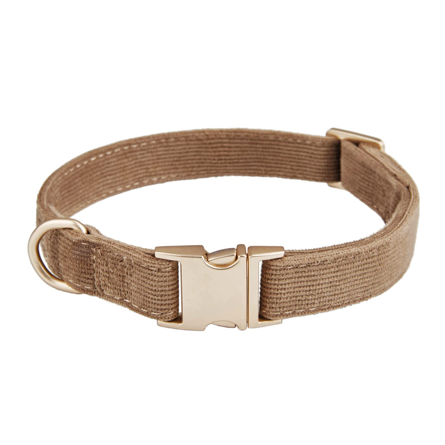 Soft Cotton Dog Collar with Metal Buckle - Adjustable Heavy Duty Comfy Corduroy Pet Collar for Small, Medium & Large Dogs - Brown Large Size - Perfect for Daily Walks, Training & Outdoor Adventures