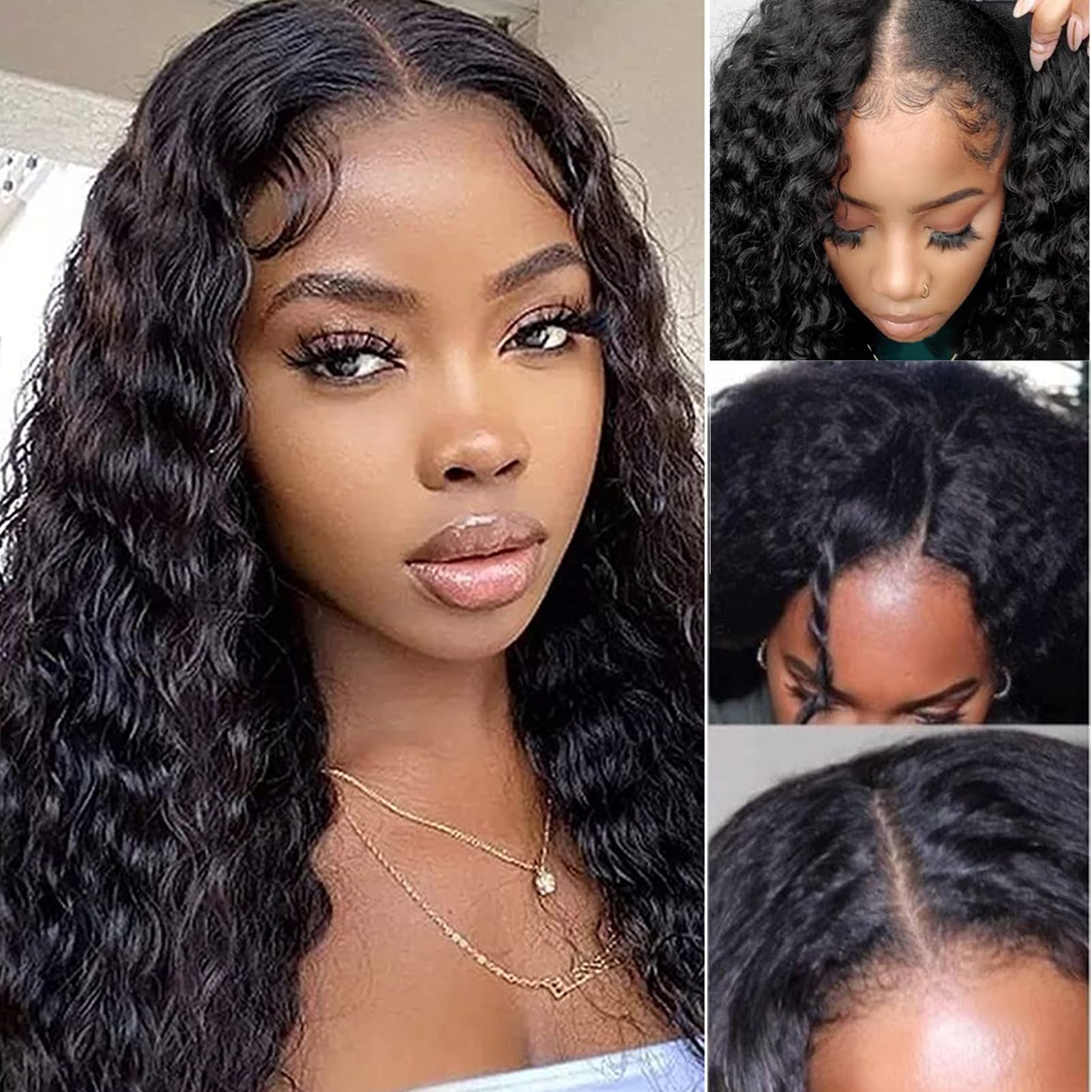 V Part Human Hair Wig - Water Wave Thin Part Glueless Clip In Half Wigs 180% Density Curly V Shape Clip in Half Wig for Beginners | Brazilian Virgin Human Hair Wigs (18 Inch) | Perfect for Daily Wear, Cosplay, Parties & Special Occasions