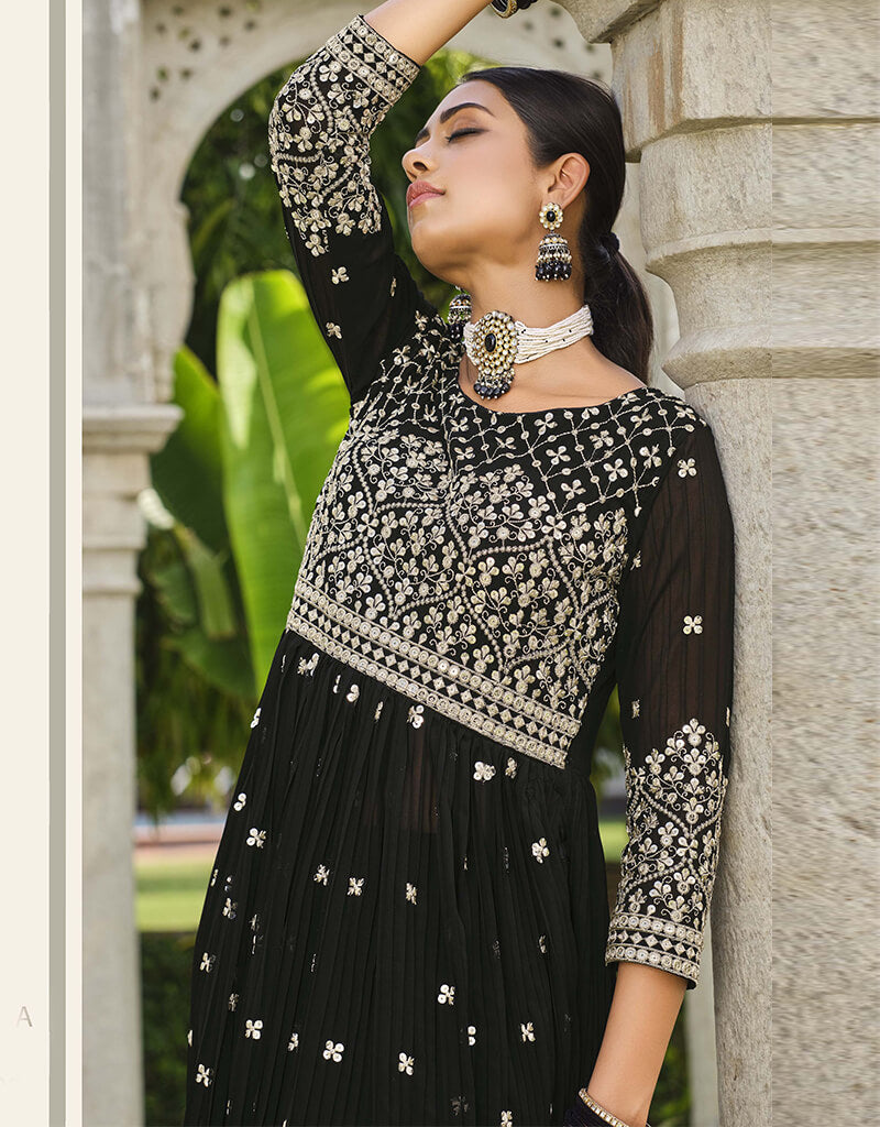 Elegant Black Pure Faux Georgette Lehenga Suit for Women - Perfect for Weddings, Parties & Festive Occasions