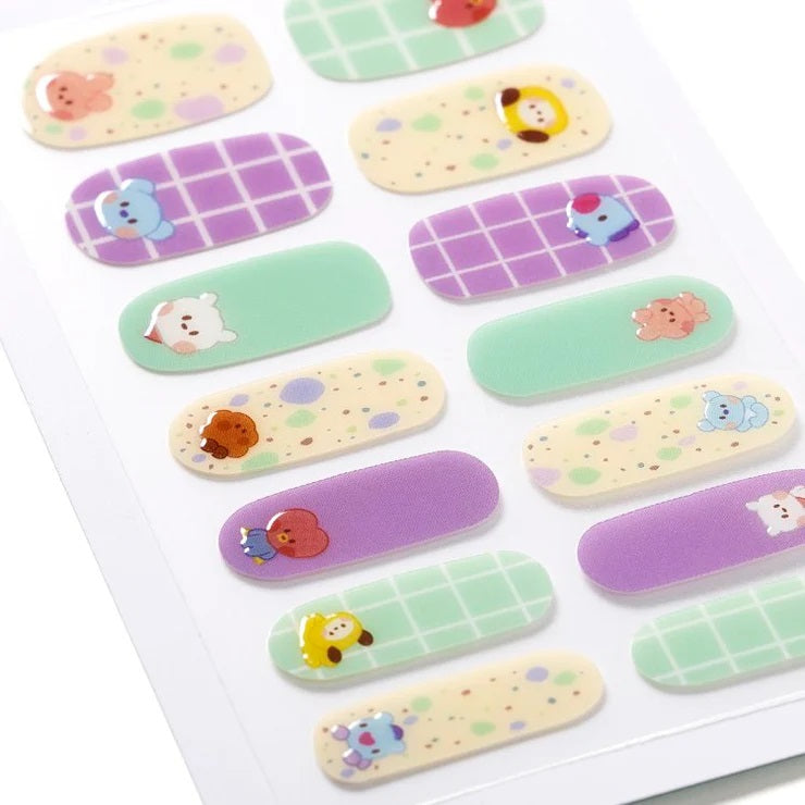 BT21 Line Friends Japan Baby Buddy Gel Nail Seal (Green Purple) - Cute Anime Nail Art for K-Pop Fans, DIY Manicure & Cosplay Accessories