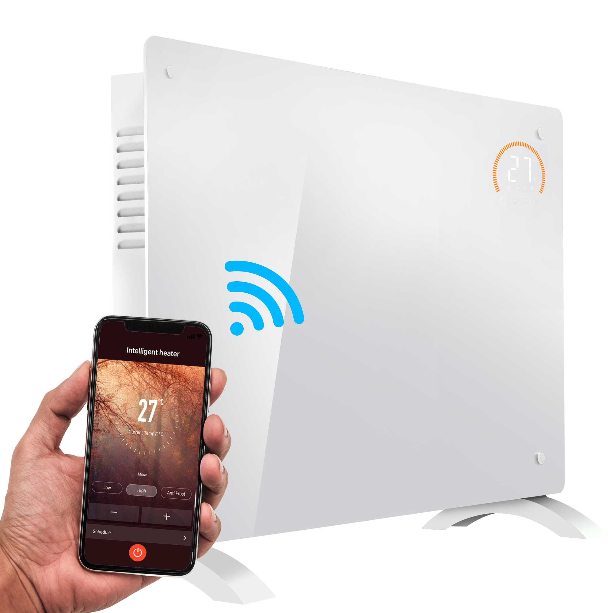 Baridi 2000W Smart WiFi Electric Glass Panel Heater with 24/7 Timer & Remote Control - White DH140 - Perfect for Bedroom, Office & Home Heating