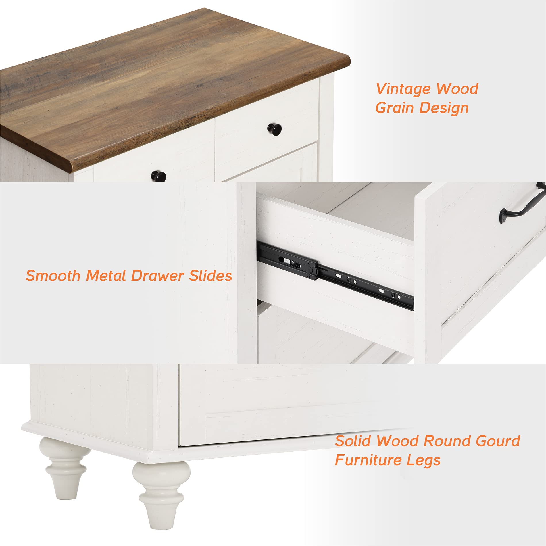 Modern White Dresser with 5 Drawers - Solid Wood Legs for Bedroom Storage | Farmhouse Kids Dresser Organizer