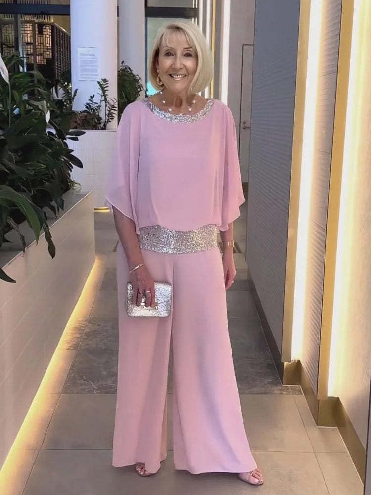 Women's Sequin 2-Piece Wedding Guest Pant Suit - Elegant Loose Formal Pantsuit Set for Ladies | Perfect for Weddings, Parties & Special Occasions