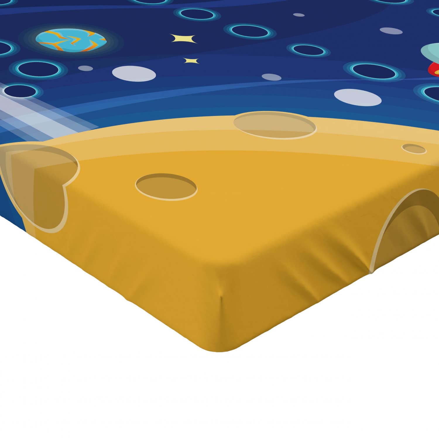 Ambesonne Cartoon Fitted Sheet - Colorful Space & Interplanetary Travel Design, Deep Pocket Full Size Bed Cover - Perfect for Kids' Rooms, Themed Bedrooms & Space Enthusiasts