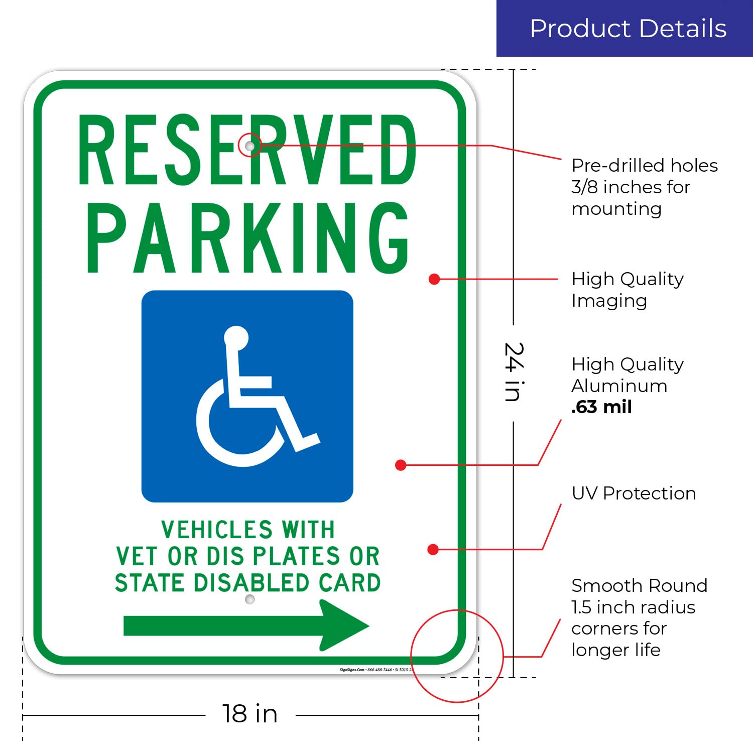 Wisconsin Handicap Parking Sign - Reserved Parking for Vehicles with Vet Plates or State Disabled Cards, 18x24 Inches, Rust-Free .063 Aluminum, Fade-Resistant, Made in USA - Perfect for ADA-Compliant Parking Spaces, Hospitals, and Public Facilities