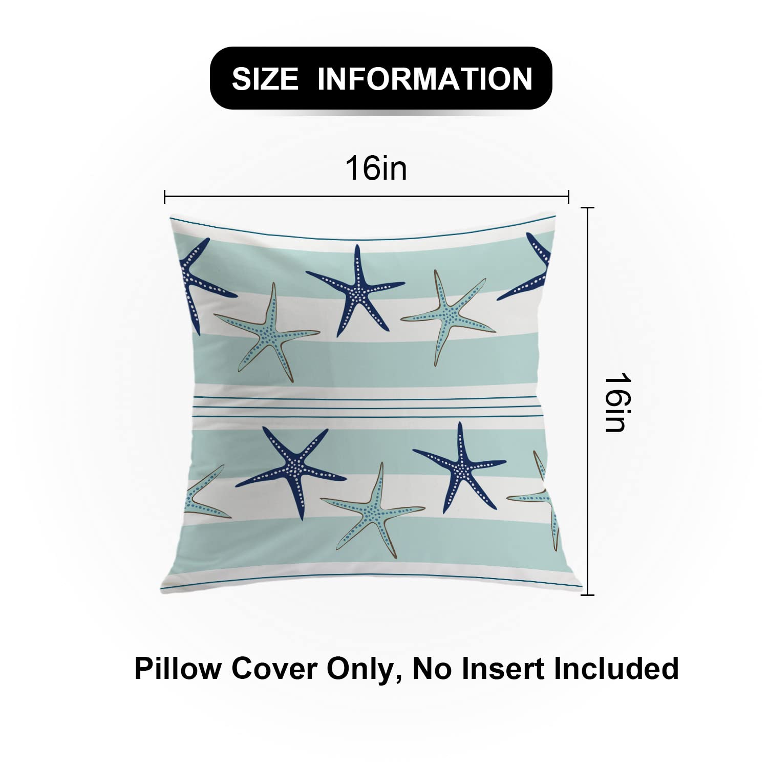 Shrahala Coastal Navy Blue Decorative Pillow Covers - Set of 2, 16x16 Inch Square Starfish Pattern Cushion Cases for Sofa, Bedroom, Car & Home Decor - Turquoise & Navy Blue Throw Pillows for Coastal & Beach House Styling