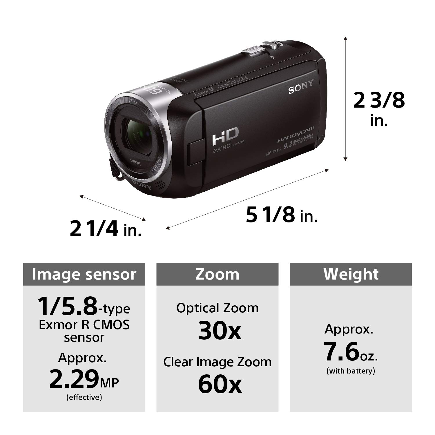 Sony HDRCX405 Full HD Handycam Camcorder with 60x Optical Zoom - Black | Perfect for Family Events, Travel Vlogging & Home Video Recording