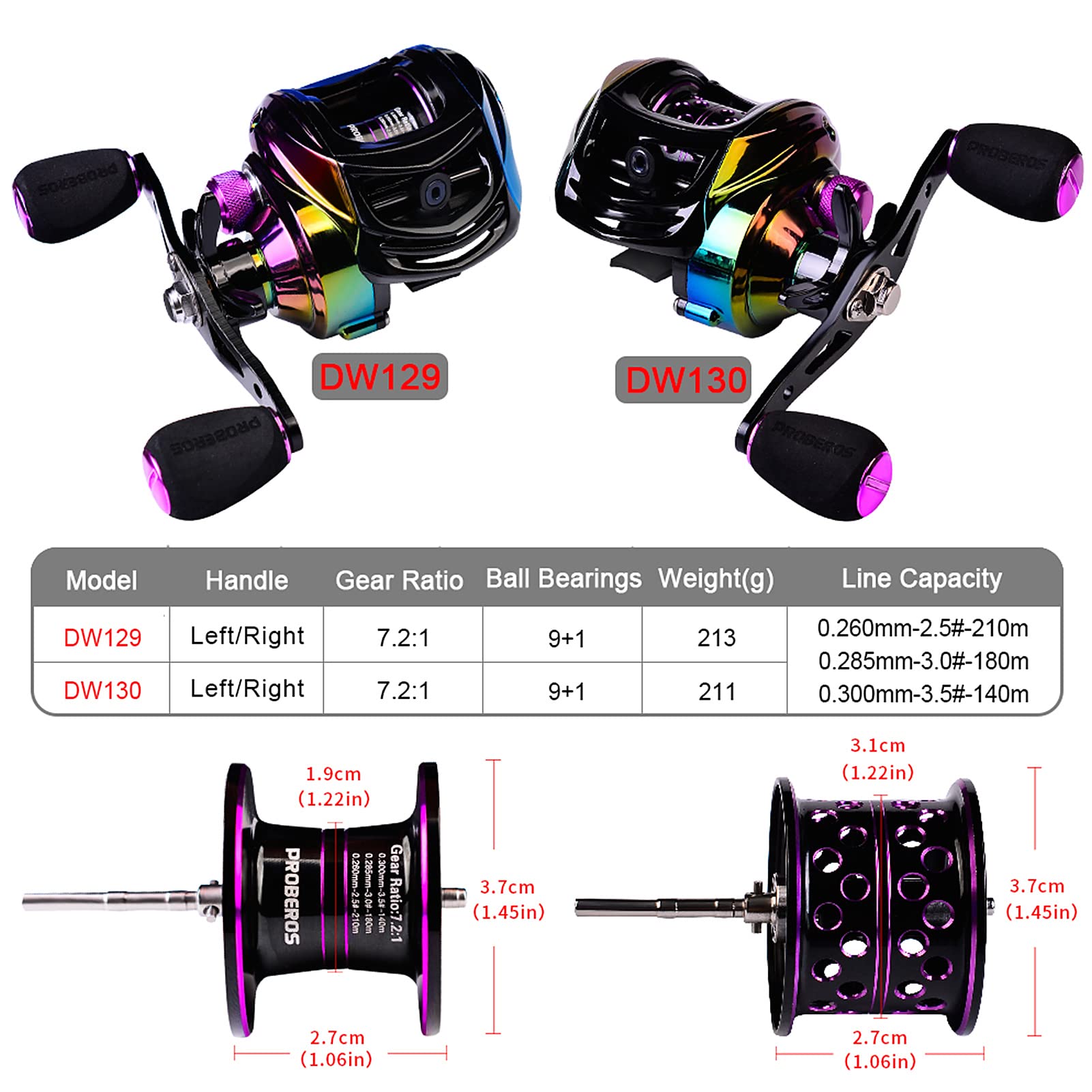 Colorful Baitcasting Fishing Reel - 9+1 BB Bearing, High Speed 7.2:1 Gear Ratio, Left/Right Hand Retrieve with Magnetic Braking System | Perfect for Freshwater & Saltwater Fishing, Bass Fishing, and Tournament Angling
