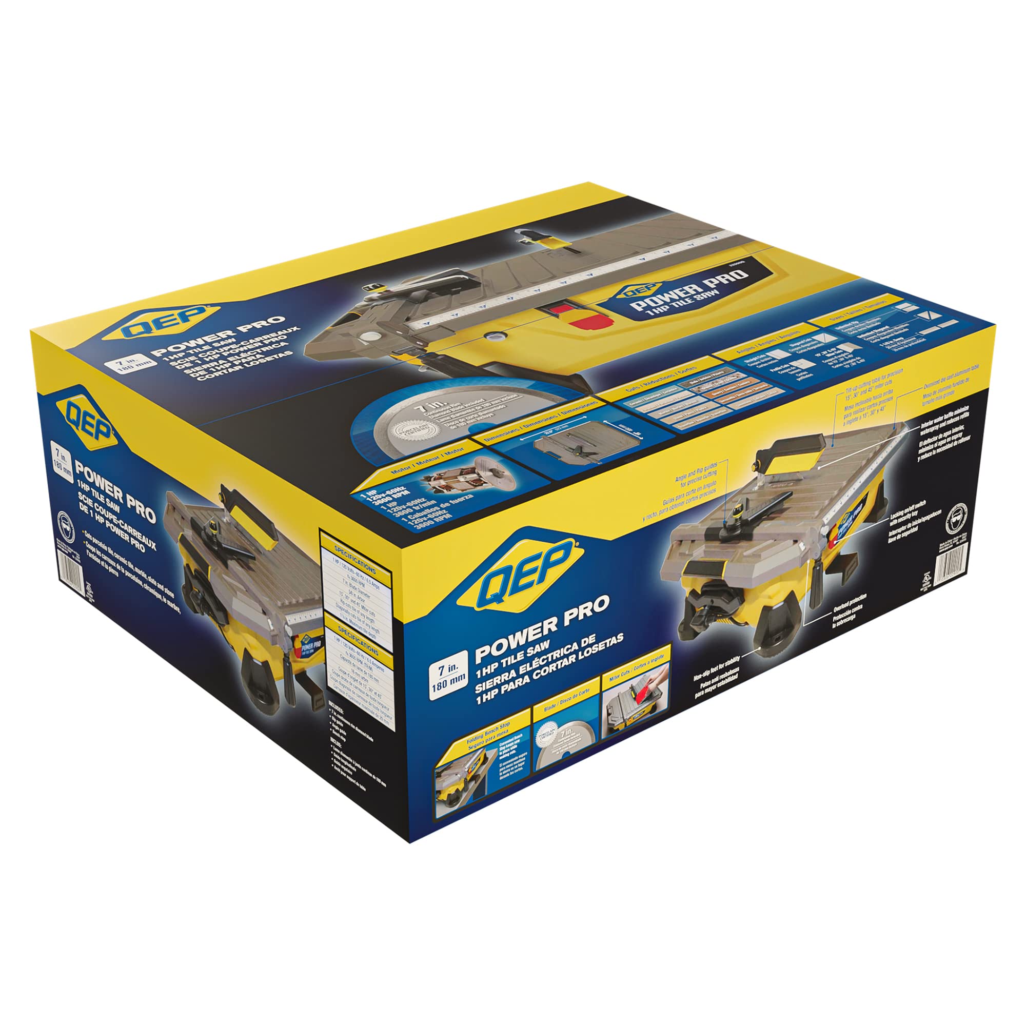 QEP 22900Q 1 HP Professional Tile Wet Saw - 7-Inch Diamond Blade for Porcelain, Ceramic & Stone Cutting - Perfect for Bathroom Remodeling, Kitchen Backsplash & Flooring Projects