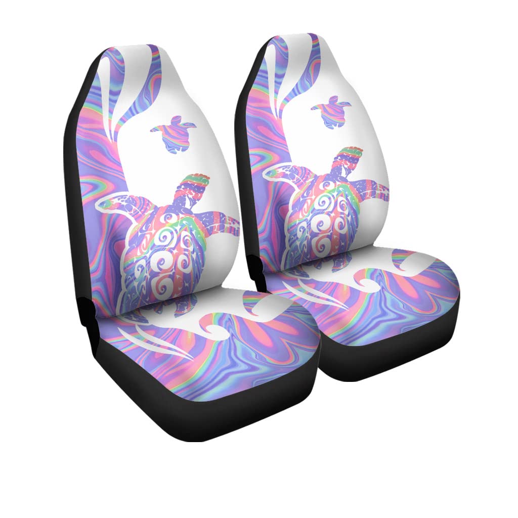 **PORDYMOR Rainbow Turtle Car Seat Covers Set of 2 - Colorful Pattern Universal Fit for Cars, Sedans, Trucks, SUVs & Vans - Waterproof & Non-Slip Front Seat Protectors for Kids, Pets & Daily Commute**