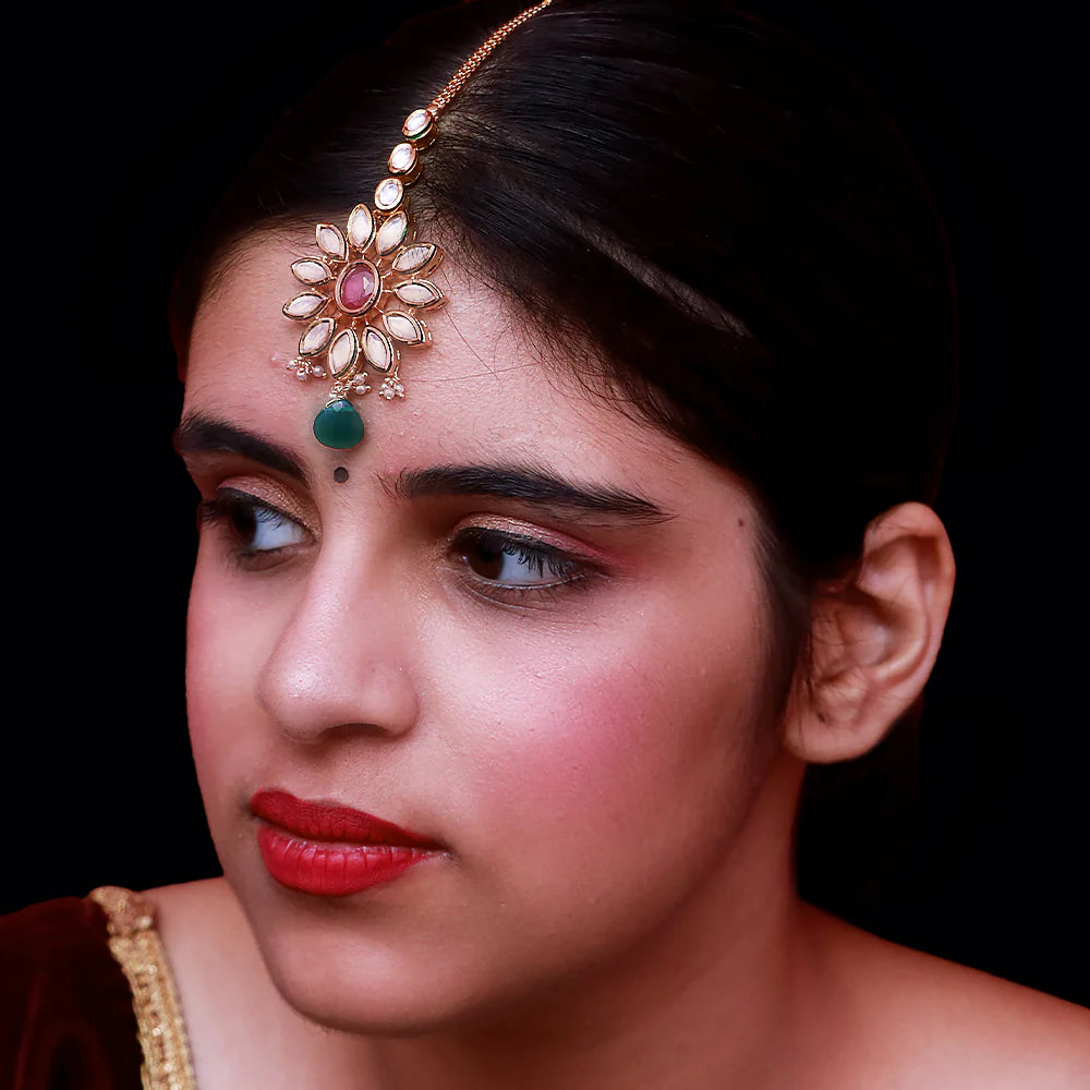 Elegant Gold Plated Royal Kundan Maang Tikka Hair Jewelry (D72) - Perfect for Weddings, Parties & Indian Festivals