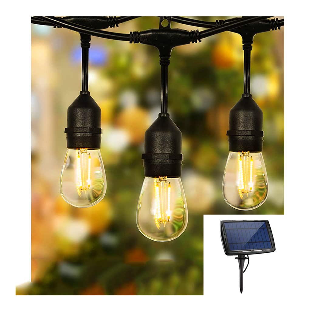 Solar Powered LED String Lights 29-47ft Outdoor Waterproof Hanging Lights with Edison Bulbs - Warm White Weatherproof Patio Lights for Garden, Backyard, Wedding & Party Decor (-50°F to 200°F Temperature Resistant)