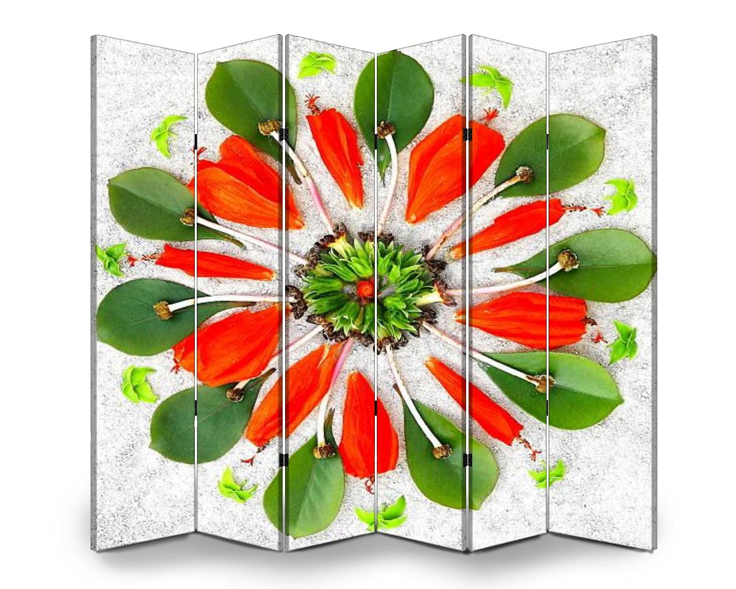 6-Panel Mandala Folding Room Divider with Natural Elements - Freestanding Privacy Screen for Bedroom, Office & Yoga Studio - Dola-Dola Canvas Partition Wall Decor