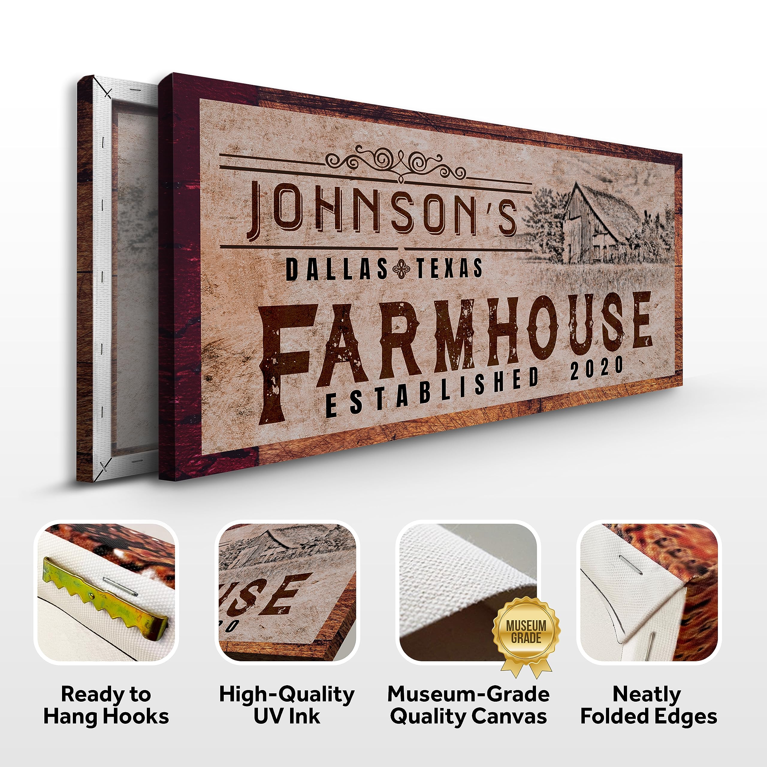 Farmhouse Canvas Wall Art - Large 60x30 Inch Rustic Wood Print Sign with Border for Home, Living Room, Office Decor | Personalized Country Style Home Décor | Perfect for Entryway, Mantel & Farmhouse Style Interiors