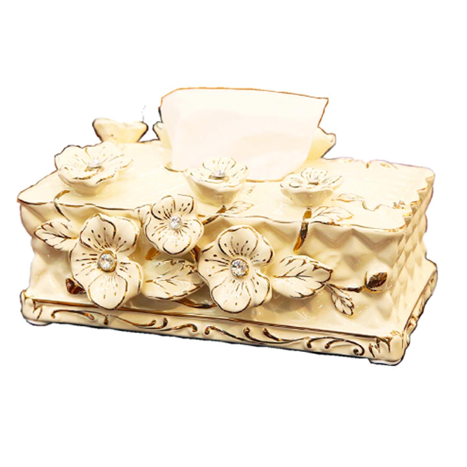 Elegant European Ceramic Tissue Box Cover - Ornate Paper Holder for Home, Hotel & Kitchen Decor | Perfect for Living Room, Bathroom & Guest House Decorations