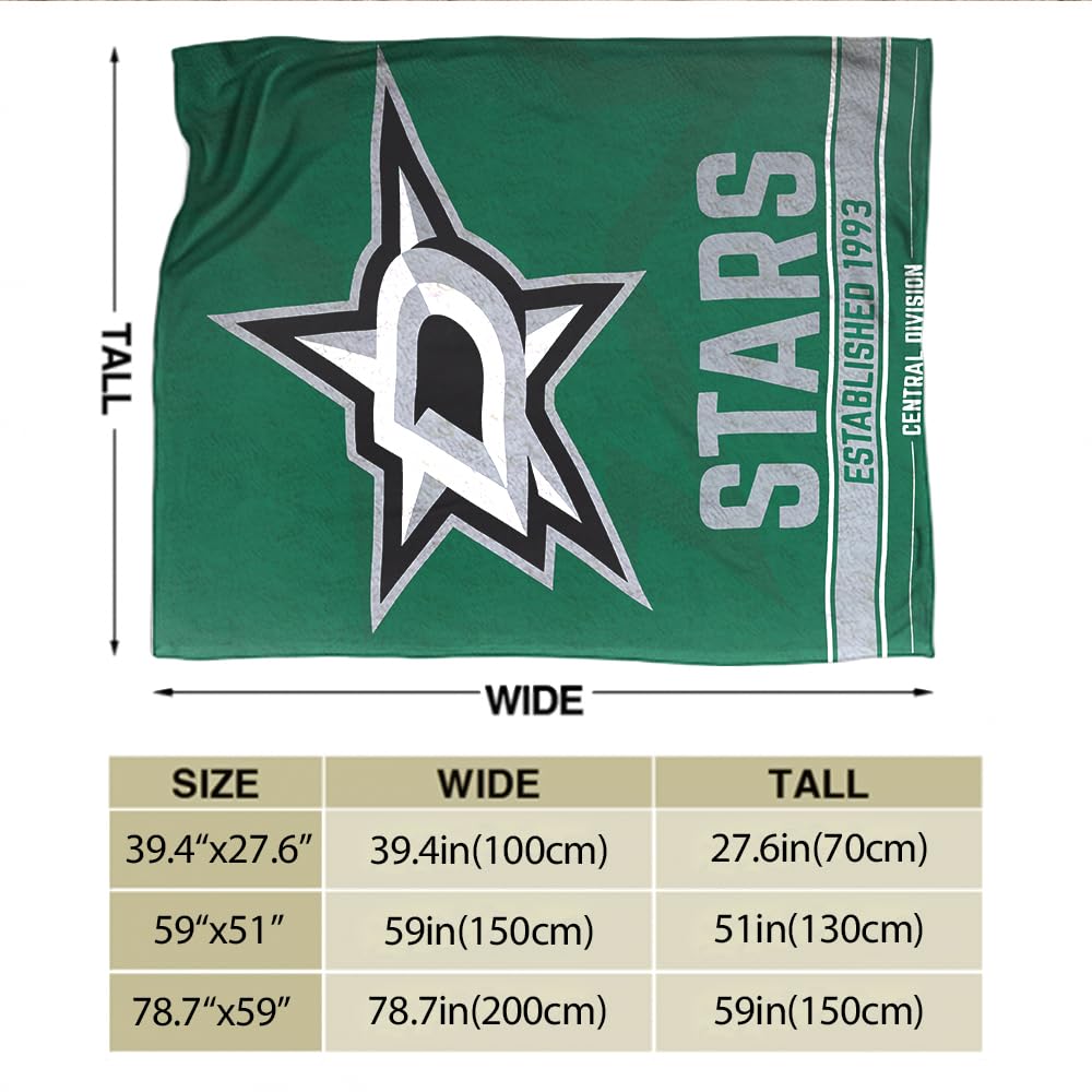 LCFHOME Soft Flannel Dallas Blanket - Plush, Comfortable & Lightweight (130x150cm) - Green Star Design for Ice Hockey Lovers | Perfect for Couches, Beds & Game Day Snuggling Since 1993