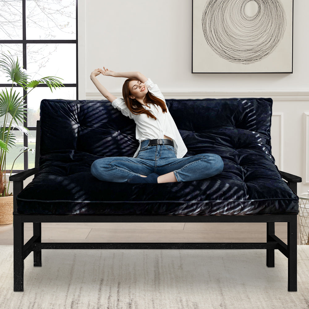 MAXYOYO 6-Inch Thick Velvet Futon Mattress for Sofa Couch Bed - Comfortable & Supportive Sleeper Mattress for Adults (Black) - Perfect for Small Spaces, Guest Rooms & Dorm Rooms