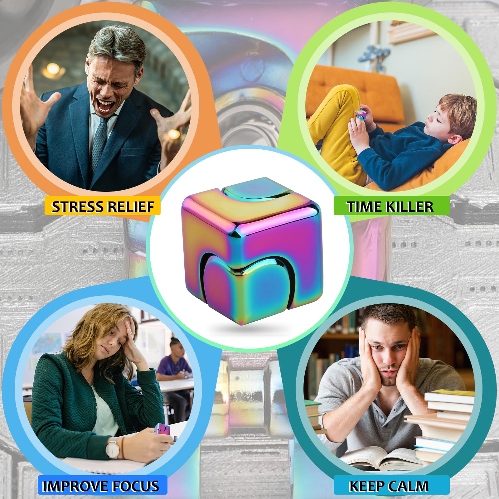 Metal Fidget Spinner Cube - Stress Relief Sensory Toy for Kids, Teens & Adults | Anxiety Relief Desk Gadget | Cool EDC Office Toy | Easter Basket Stuffers Gift for Boys & Girls | Perfect for School, Work & Travel Stress Management