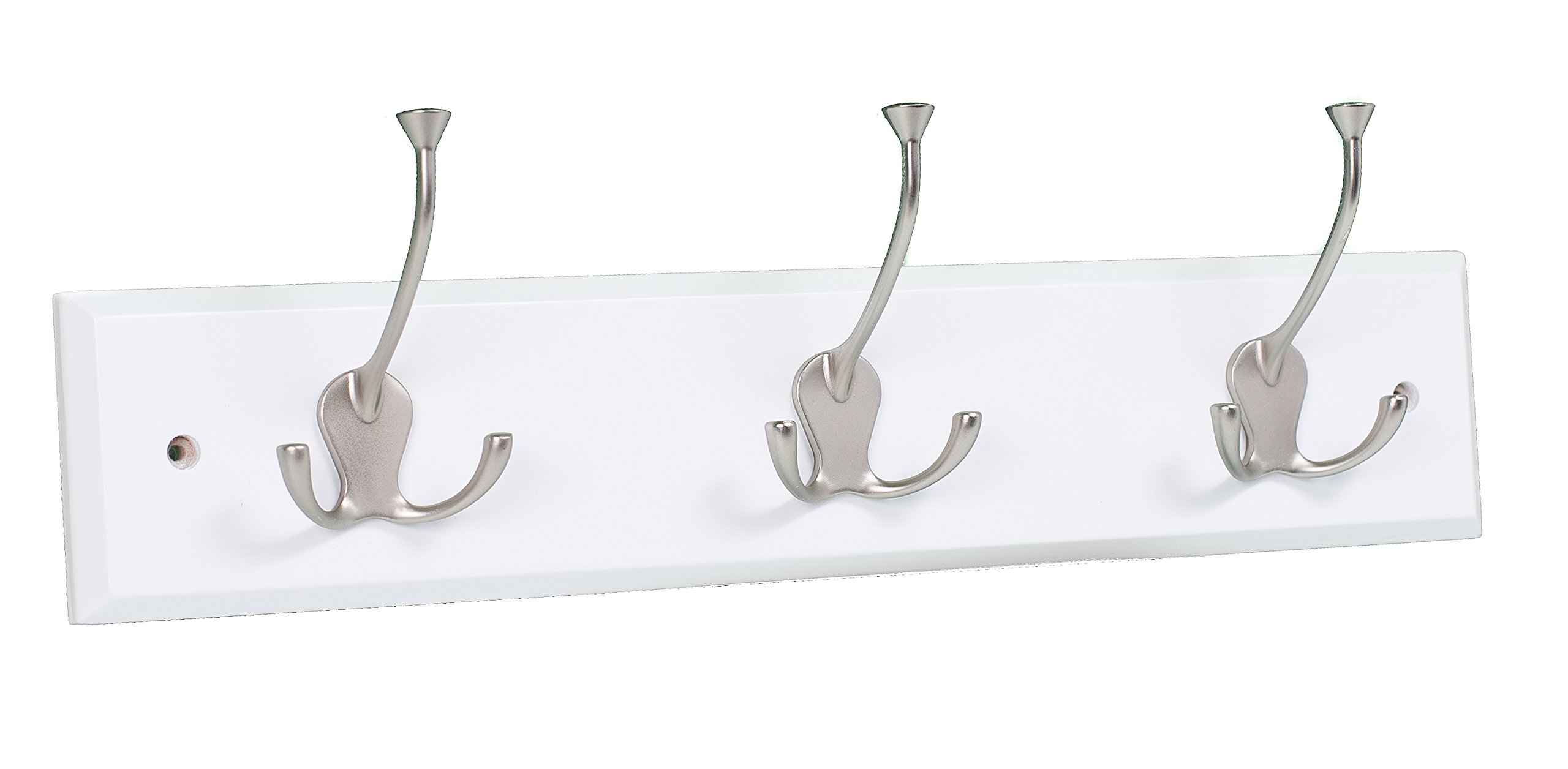 BIRDROCK HOME Wall Mounted Coat Rack with 3 Satin Nickel Hooks - White Finish Entryway Organizer for Hats, Jackets & Bags - Perfect for Hallway, Bedroom or Office Decor