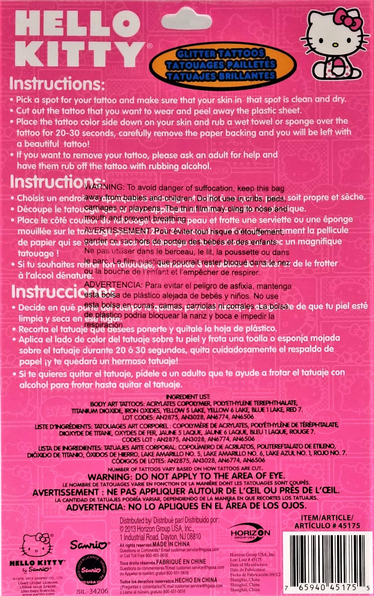 Hello Kitty Glitter Temporary Tattoos for Kids - Cute & Sparkly Body Art Stickers for Parties, Halloween & Dress Up Fun