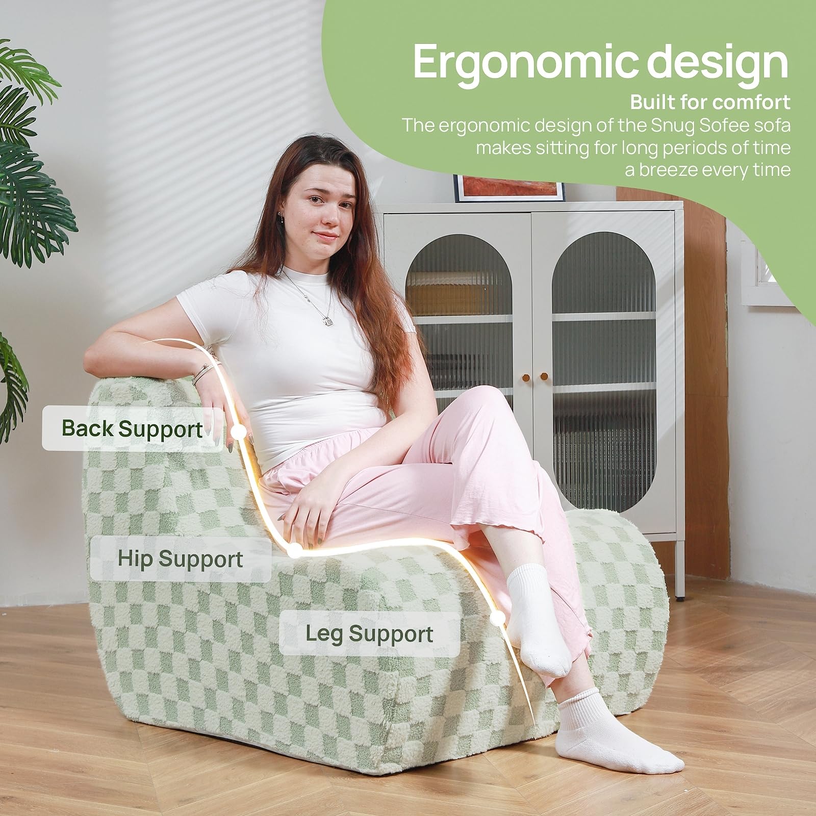 Comfortable Bean Bag Chair with Footstool - Modern Lazy Sofa Chair for Adults, Cozy Floor Seating for Living Room & Bedroom - Mint Green - Perfect for Relaxing, Gaming, and Movie Nights