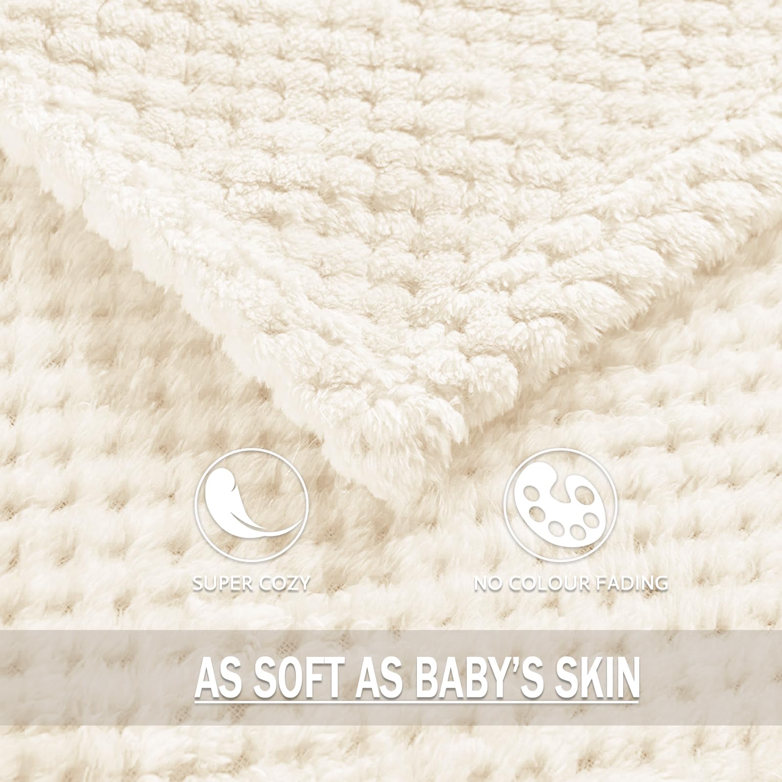 Premium Fleece Blend Blanket Queen Size - Ultra Soft & Warm Waffle Textured Throw for Bed, Couch & Sofa - Cozy, Lightweight & Fuzzy (Off White, 90x90 Inches) - Perfect for Winter Nights, Movie Time & Home Decor