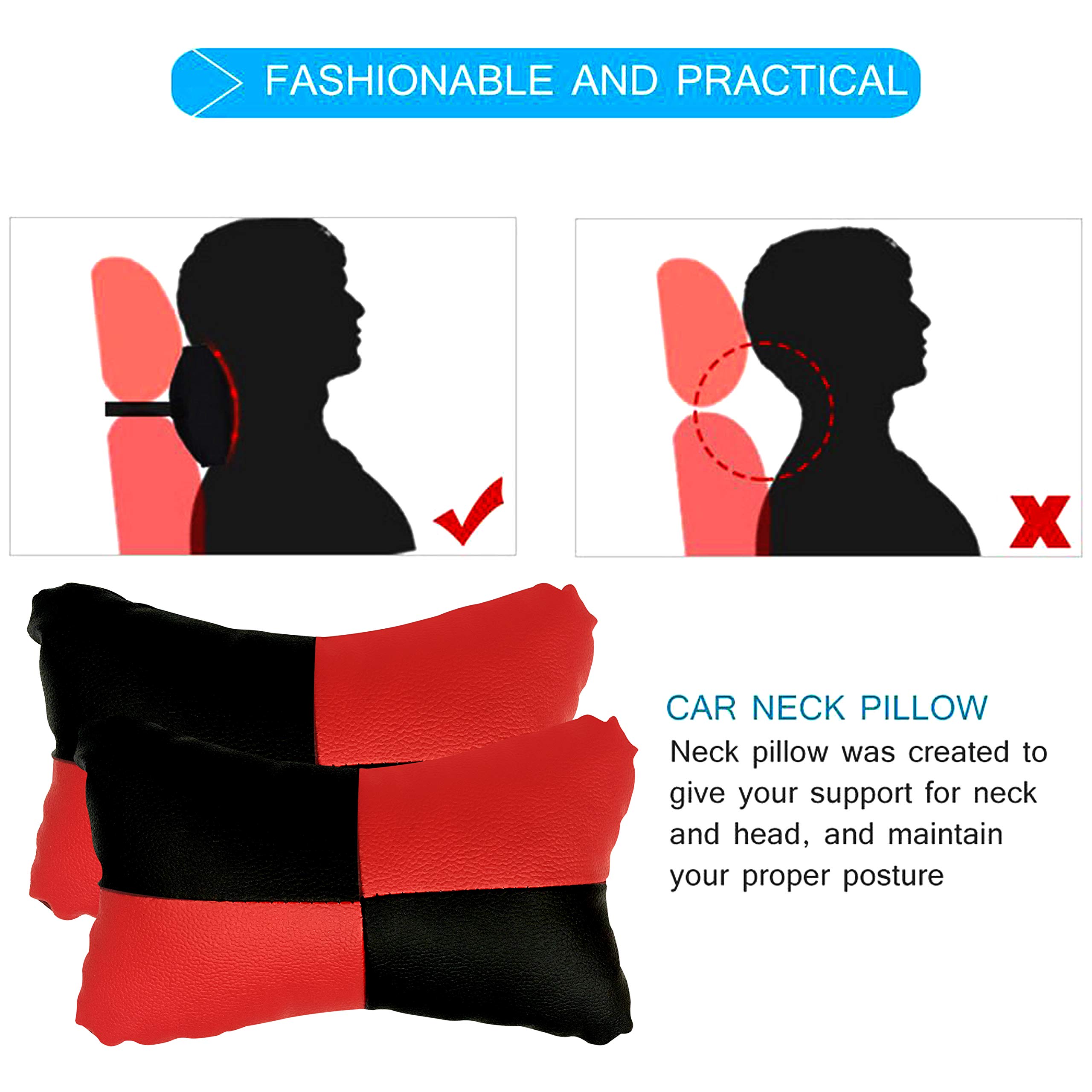 Adroitz Adjustable Car Neck Pillow with Red Check Design - Comfortable Headrest Cushion for Travel & Road Trips - Universal Fit for Cars, Trucks & SUVs